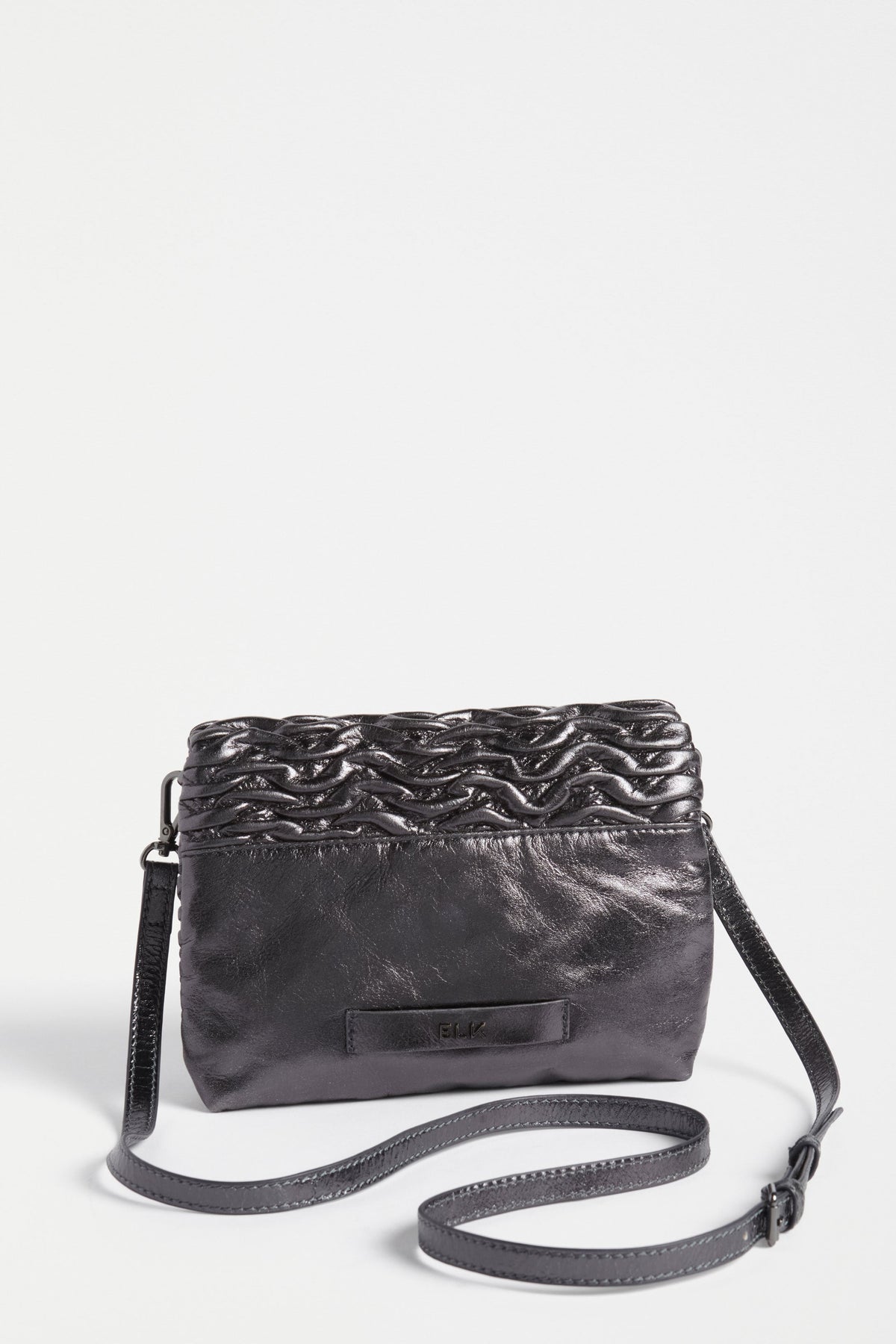 Plissi Smocked Textured Leather Clutch Crossbody Bag Back | GUNMETAL