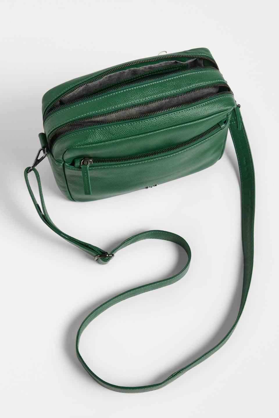 Olvi Crossbody Bag Flat Lay inside view of pockets and strap | MILAN GREEN