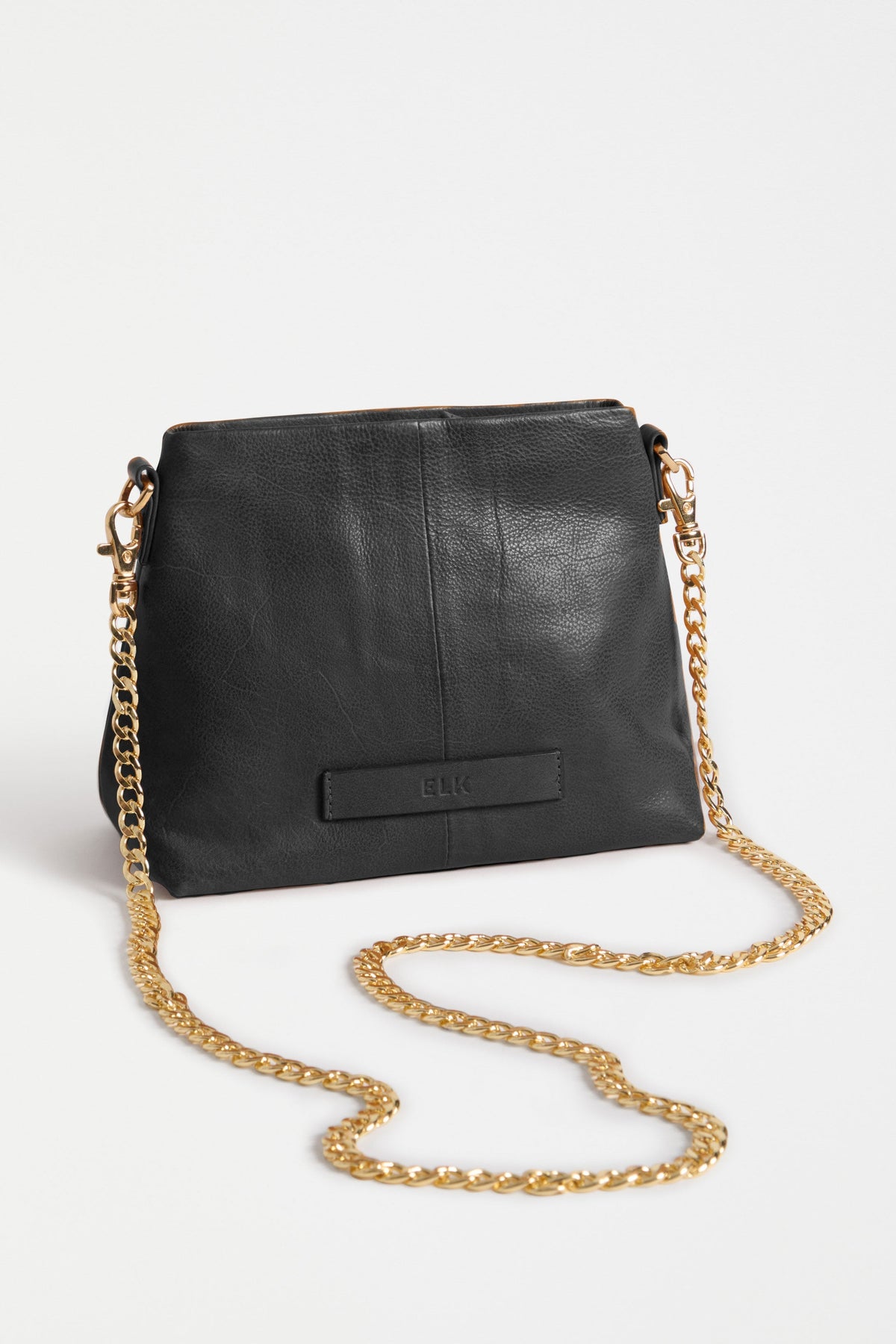 Dreii Mini Clutch Bag Flat Lay with gold chain detail | BLACK