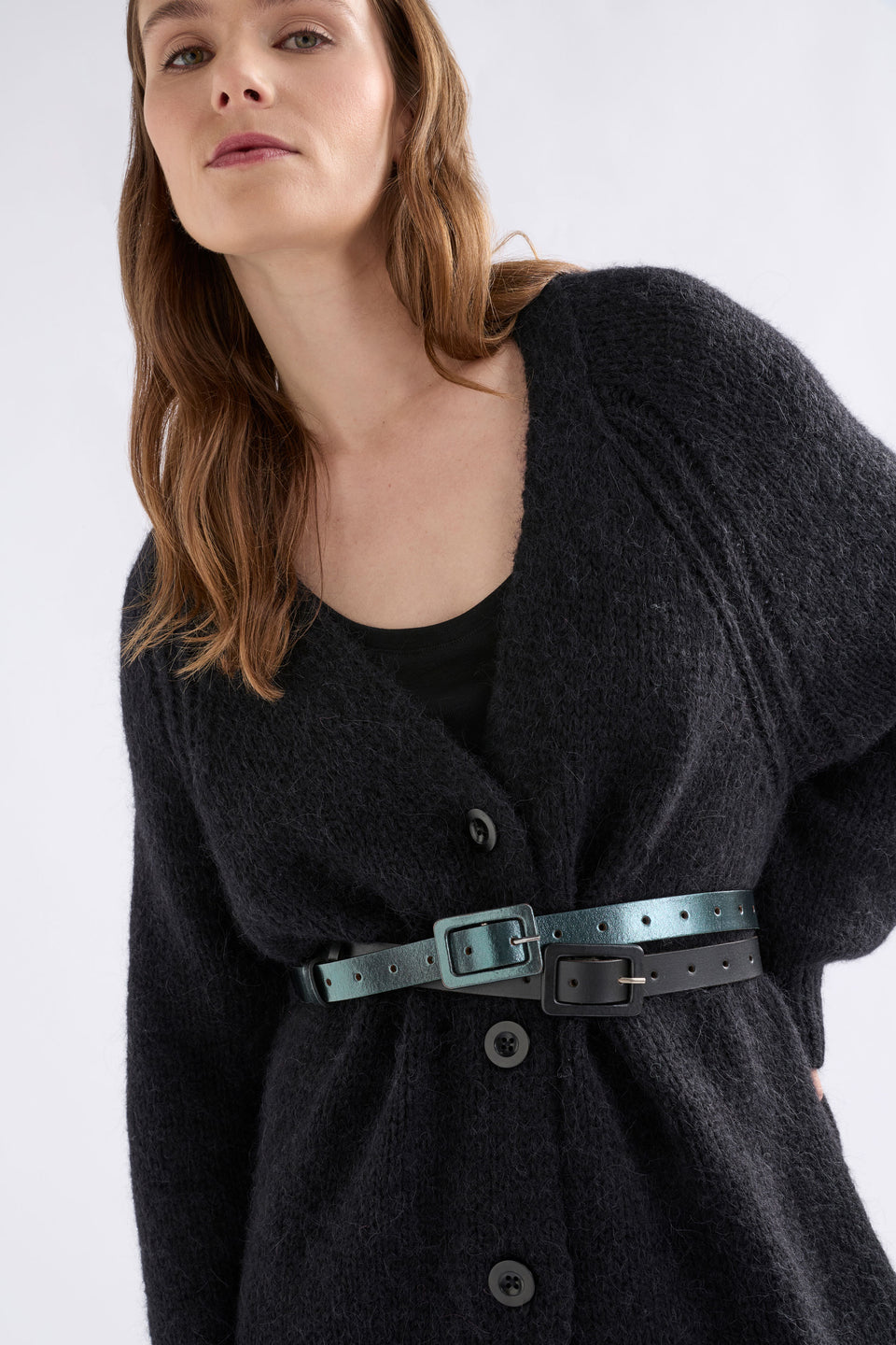 Metti Metallic Leather Belt Detail | BLACK
