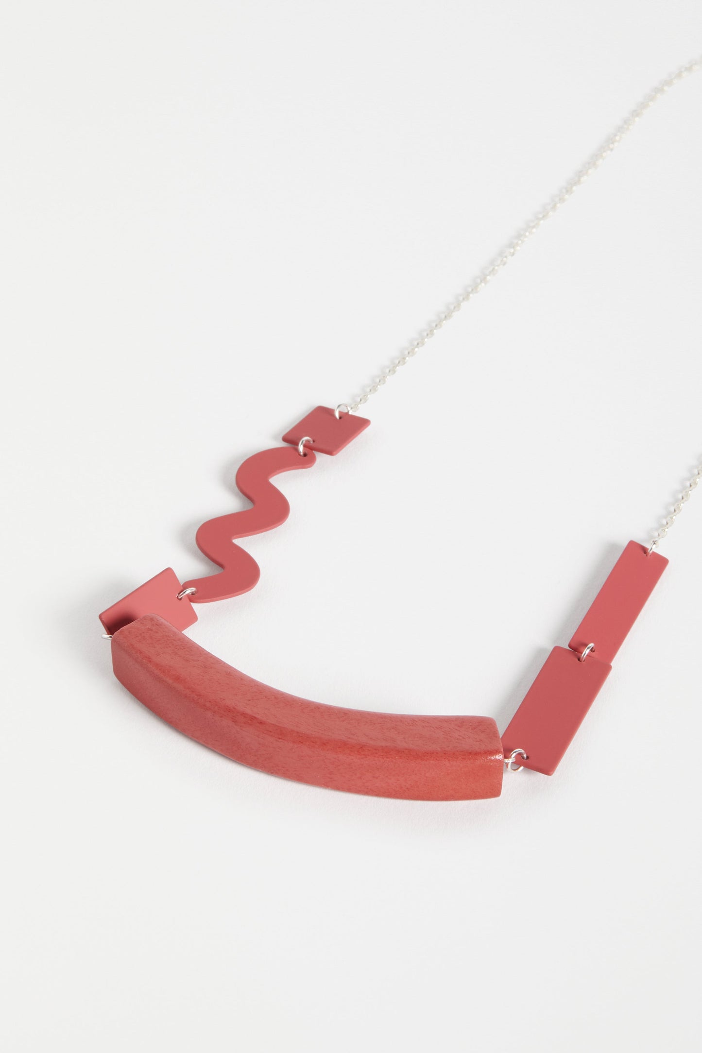 Tilse Fine Chain Wood and Metal Bead Asymmetric Necklace detail  | ROSE