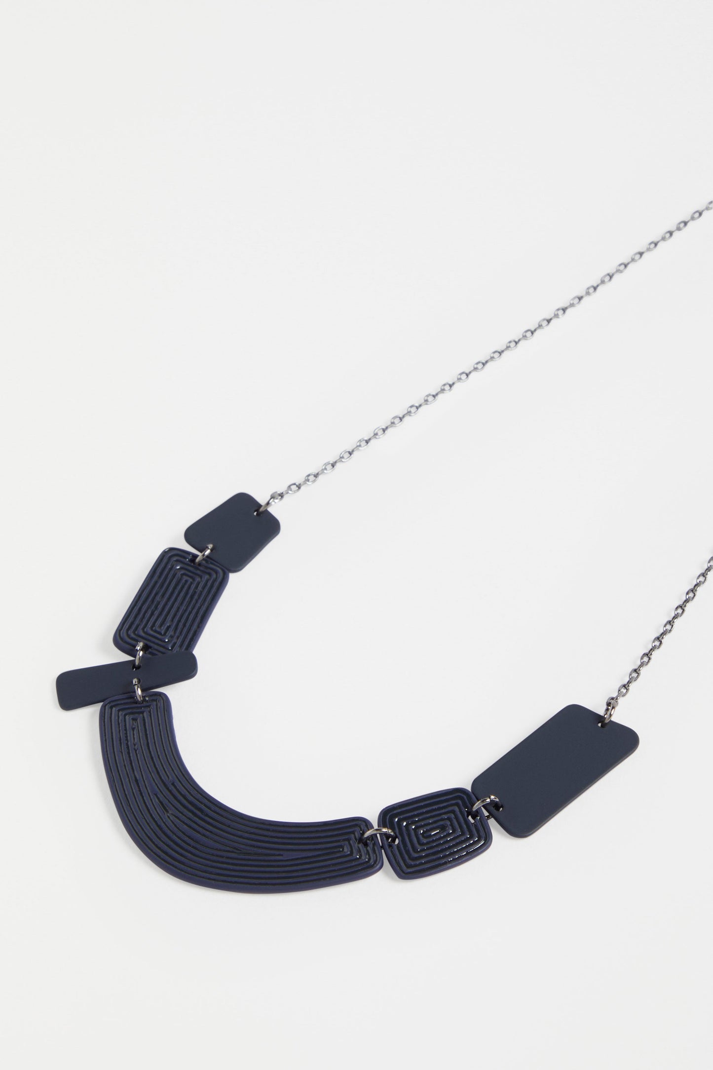 Kaiva Chain and Colour Coated Geometric Statement Mid Length Necklace detail | BRIGHT NAVY