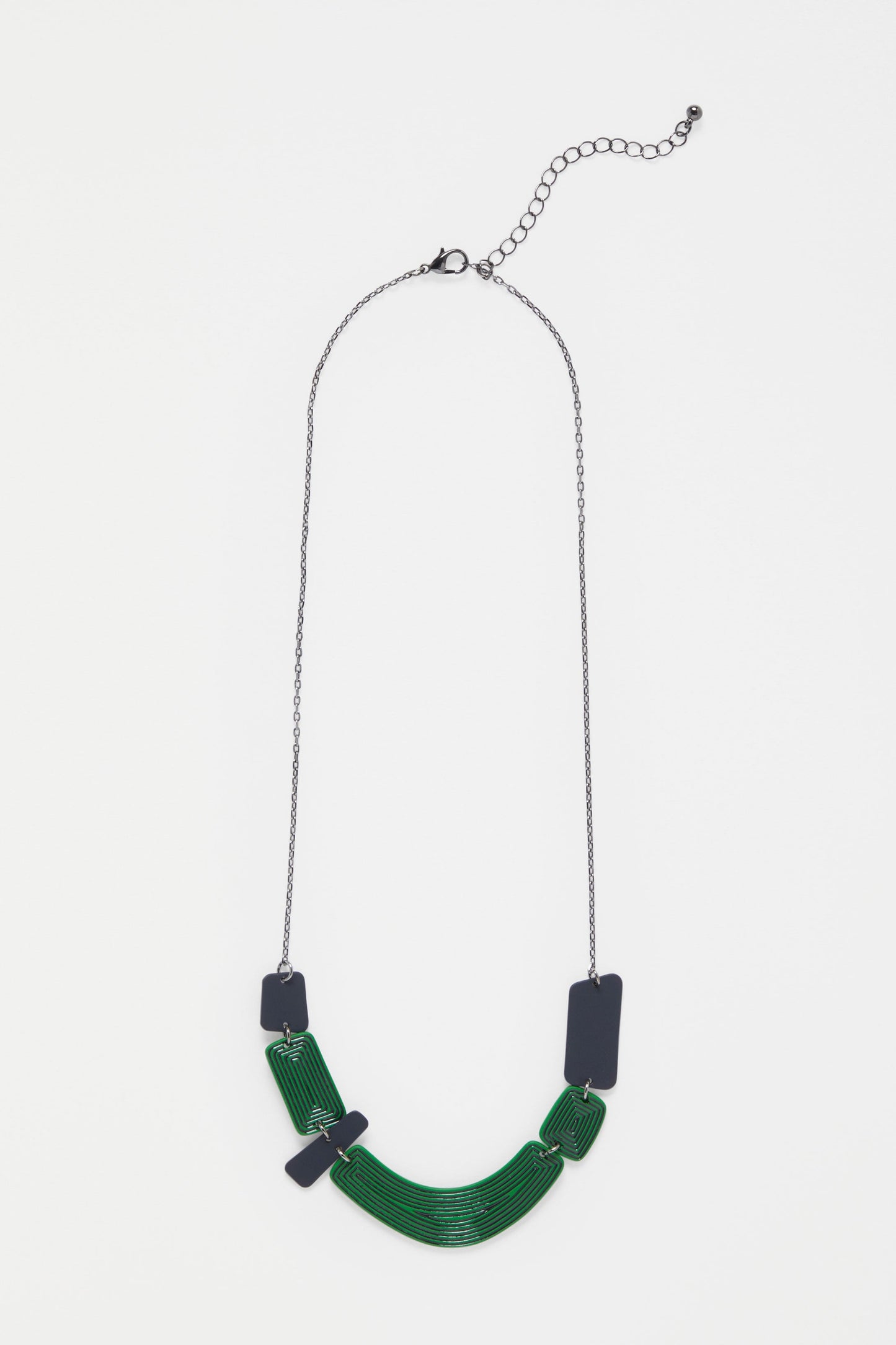 Kaiva Chain and Colour Coated Geometric Statement Mid Length Necklace | VINE GREEN