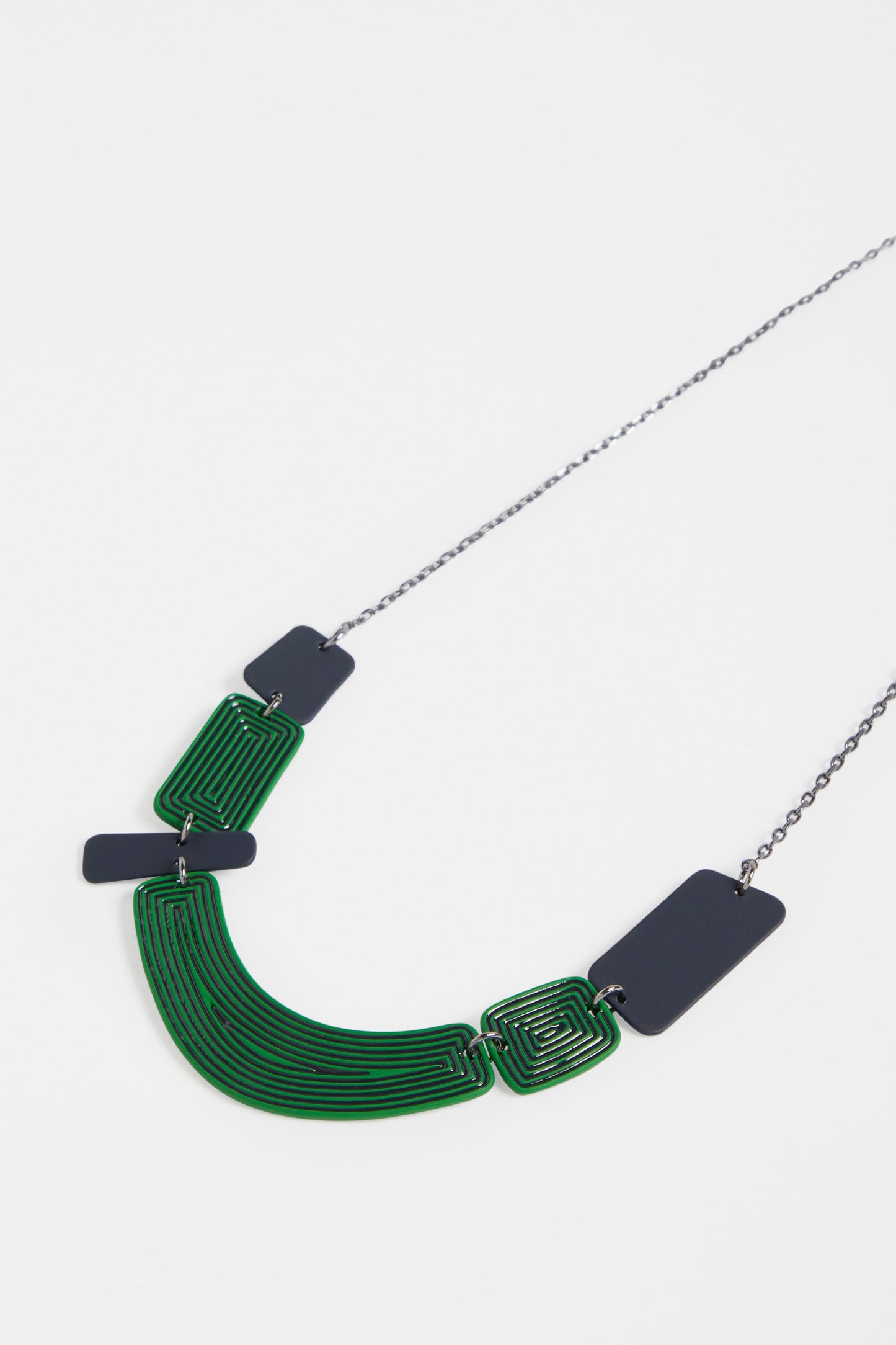 Kaiva Chain and Colour Coated Geometric Statement Mid Length Necklace detail | VINE GREEN