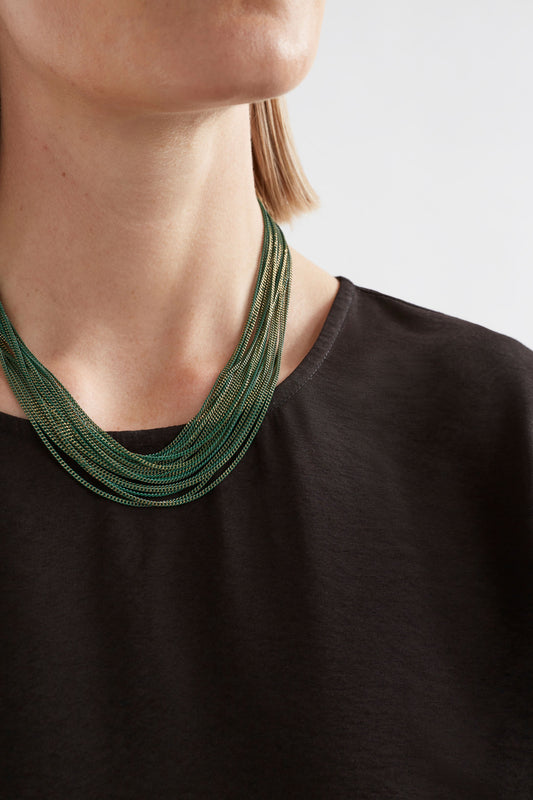 Kade Fine Multi Chain Necklace Model detail  | FOREST GREEN