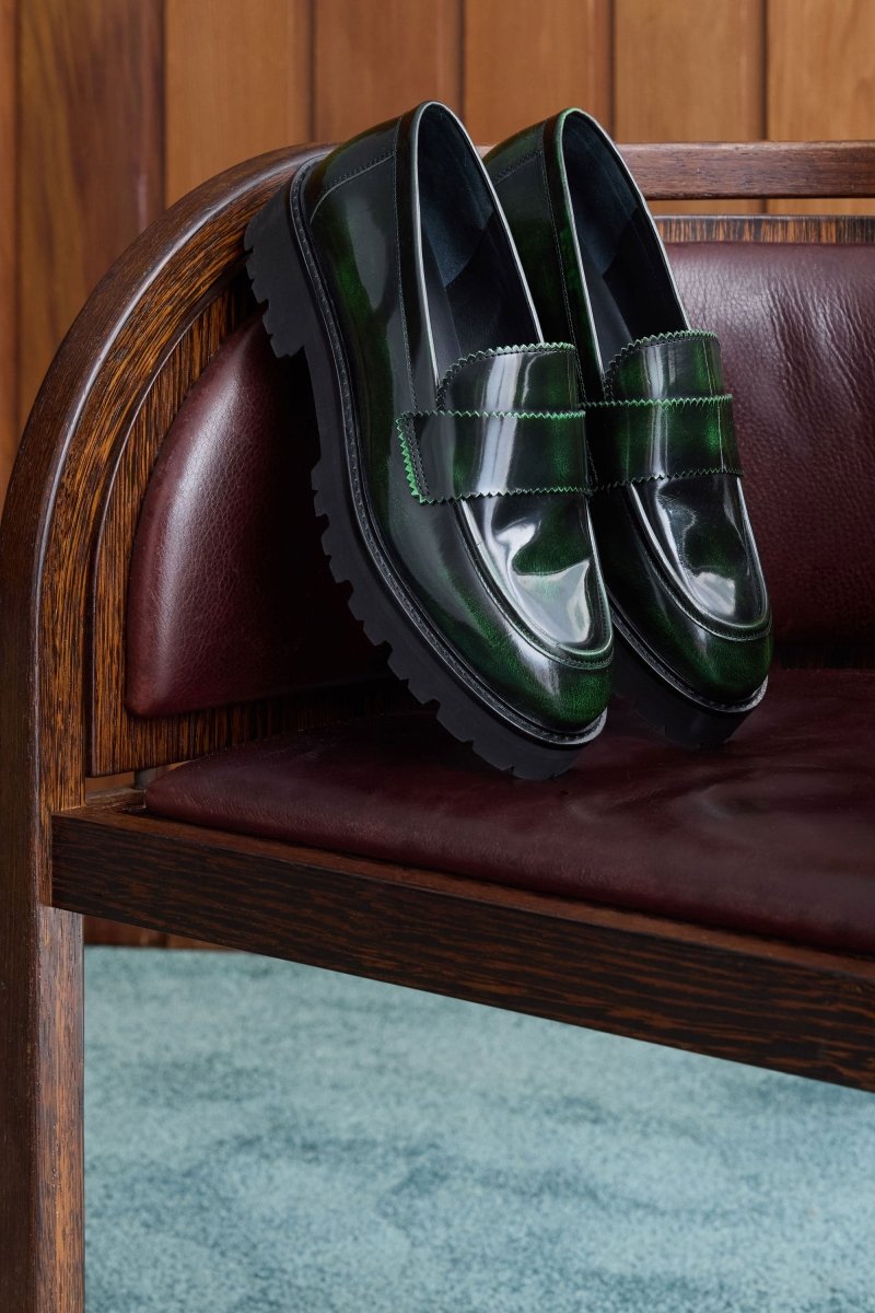 Tirstta Platform Loafer Flats - ELK | DARK GREEN