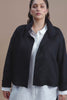 Hofer Funnel Neck Linen Snap Closure Short Jacket curve Front  | BLACK