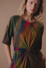 Kihte Organic Cotton Tie Front Midi T-shirt Dress on Campaign Model Front Multi coloured | ARRAN STRIPE PRINT