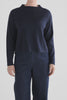Pirata Cropped Lightweight Merino Funnel Neck Sweater Model Front full body | NEW NAVY