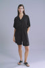 Eso Button Up Drawstring Short Jumpsuit | BLACK