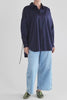 Tiga Organic Cotton Back Pleat and Tie Detail Shirt Model Front Full Body | NEW NAVY