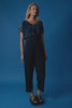 Hullu Mid Rise Contrast Top-Stitch Straight Leg Pant Model Front | NAVY