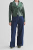 Fine Lamb's Leather Lightweight Waterfall Neckline Jacket Model Front Full Body | MILAN GREEN