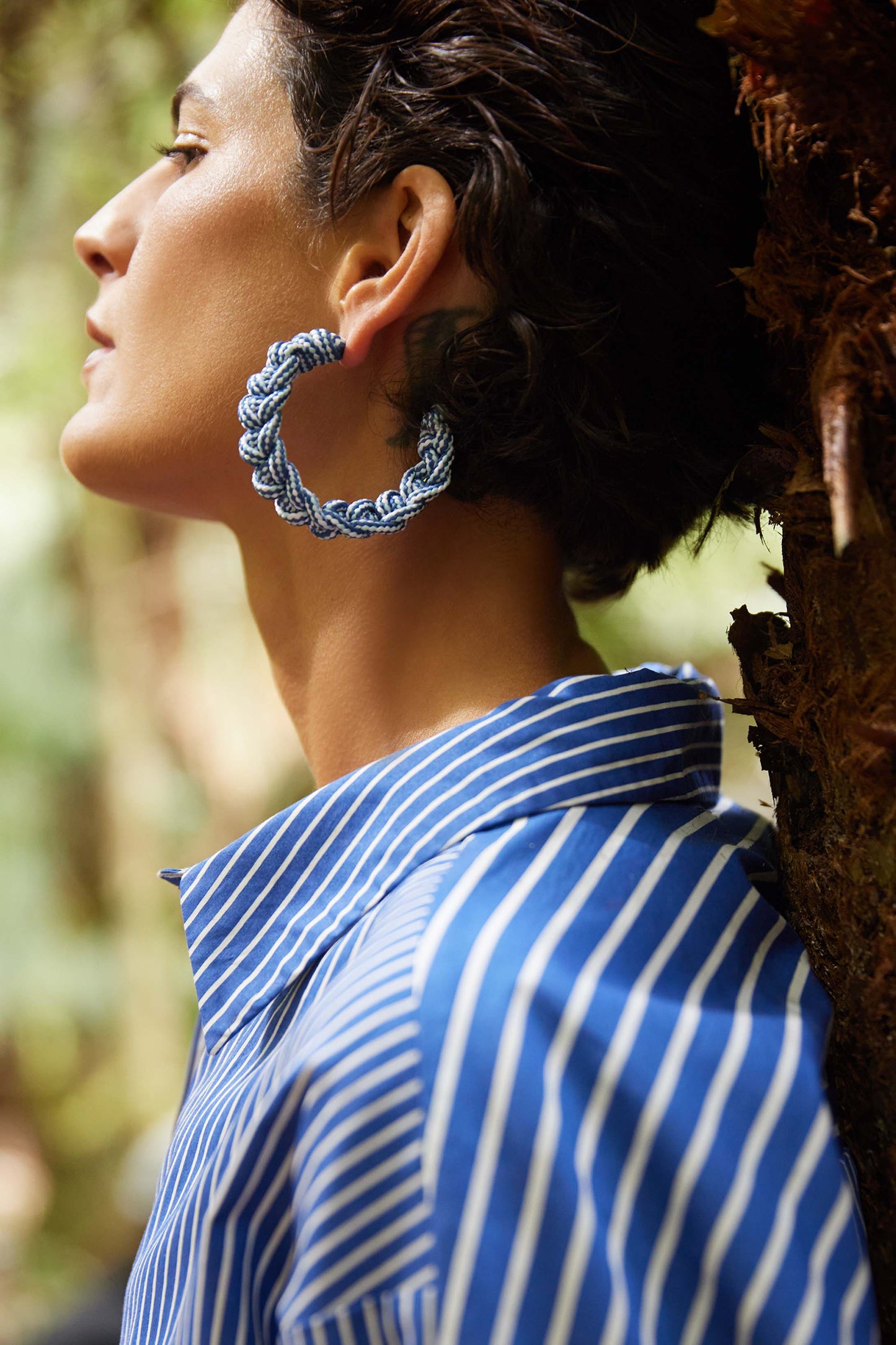 Kailin Cord Wrapped Hoop Earring Campaign Model | BLUE