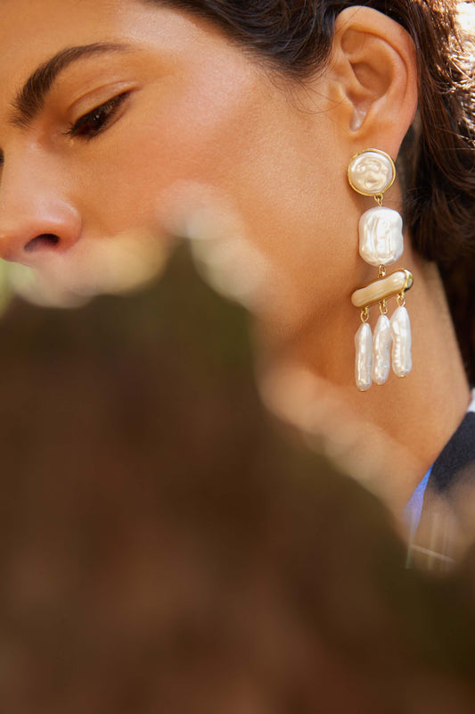Lang Pearl Tiered Drop Earring Campaign | GOLD