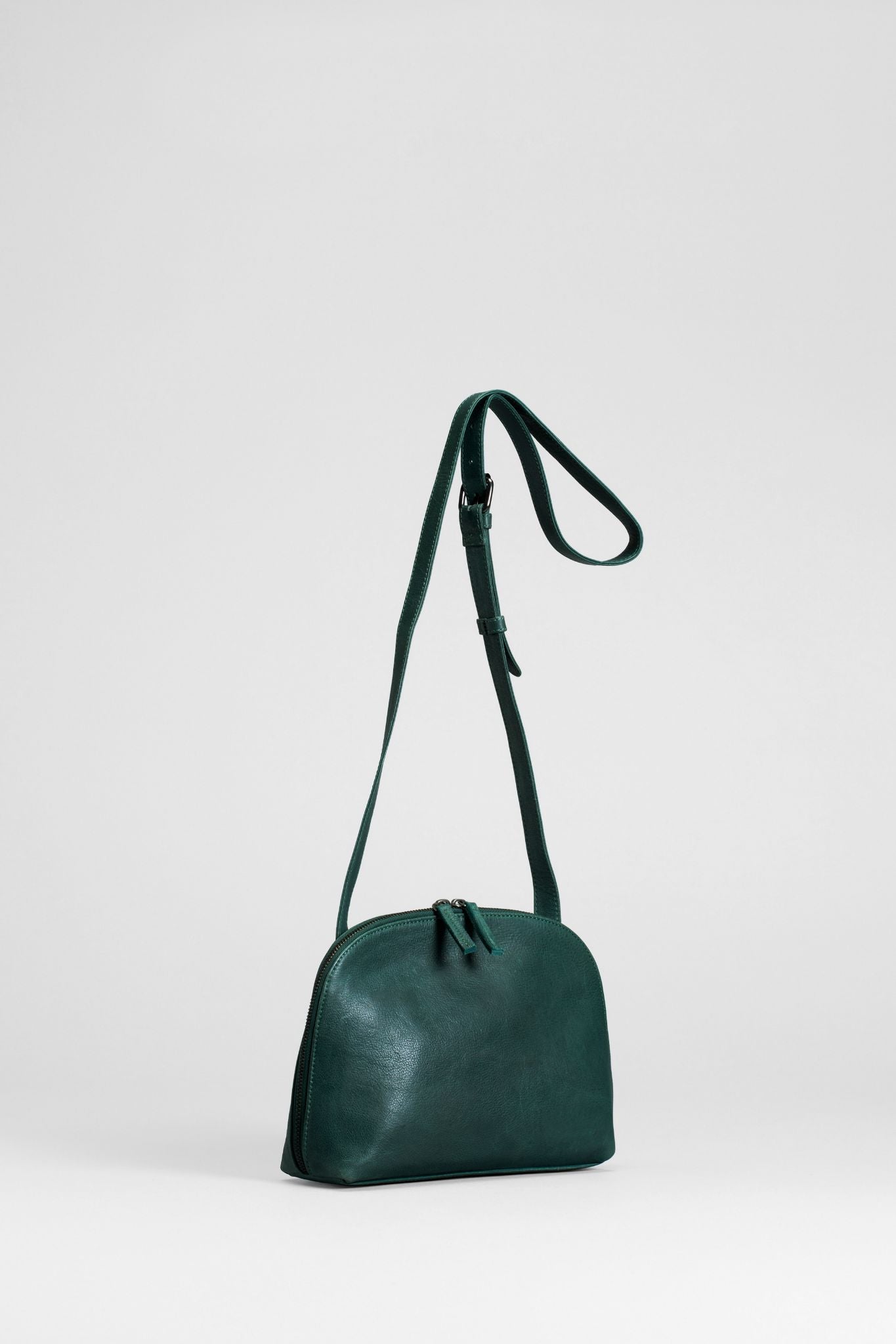 Orcas Half Moon Zip Up Small Leather Bag front | Seaweed