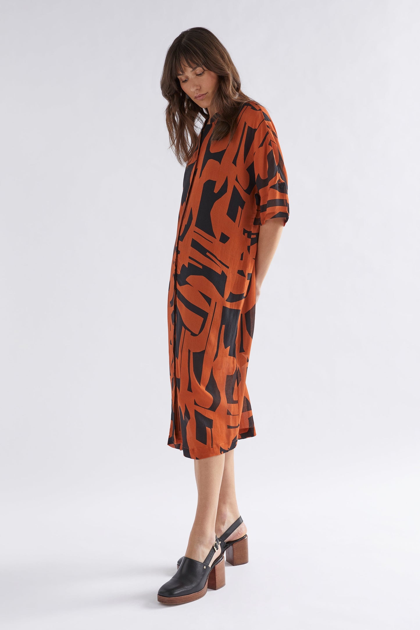 Soma Semi Sheer Print Shirt Dress Model Side | BRAQUE PRINT