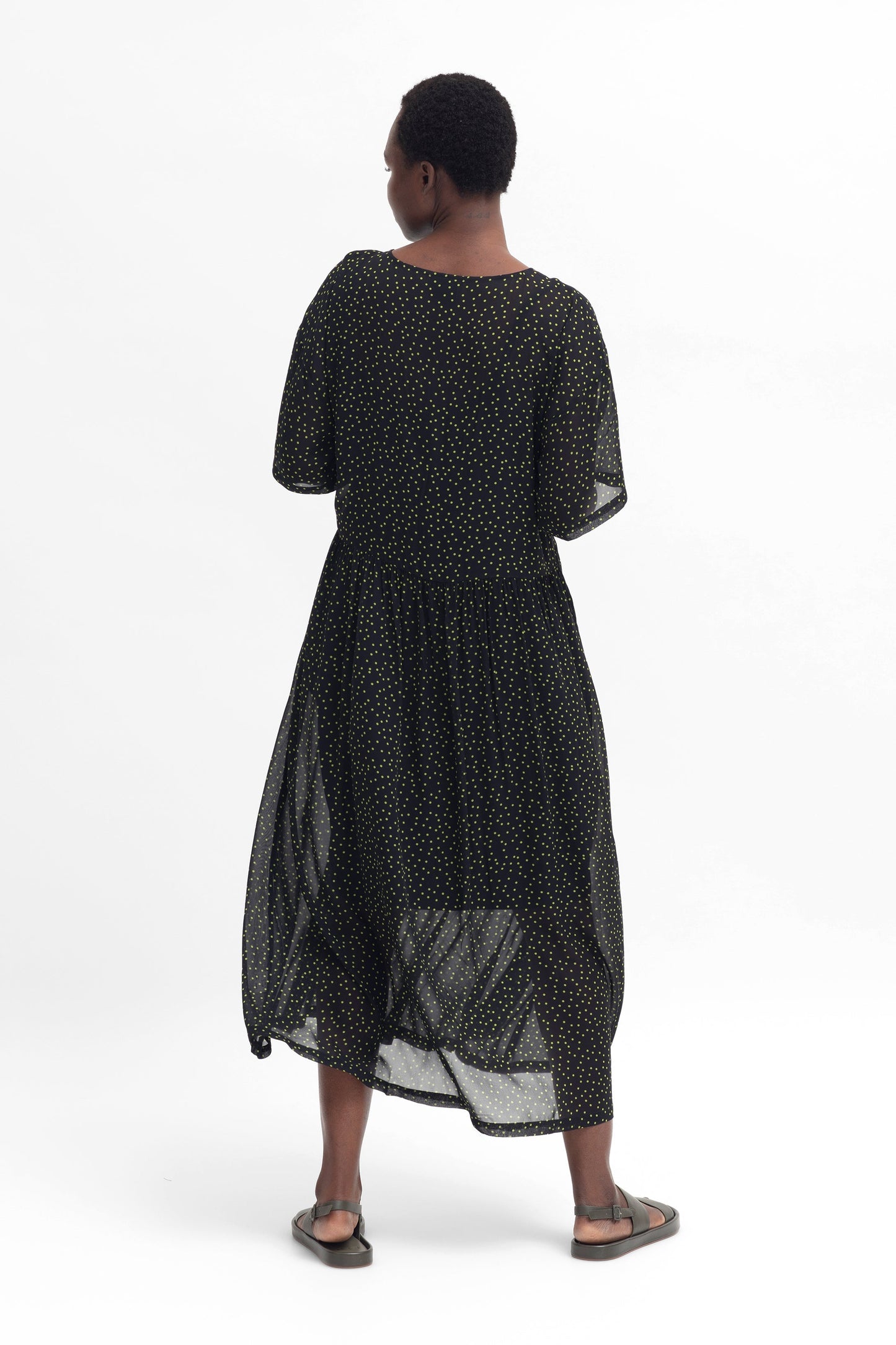 Ravnen  Print Sheer Dress and Slip Model Back | TWILIGHT LIME SPOT MIKRO PRINT