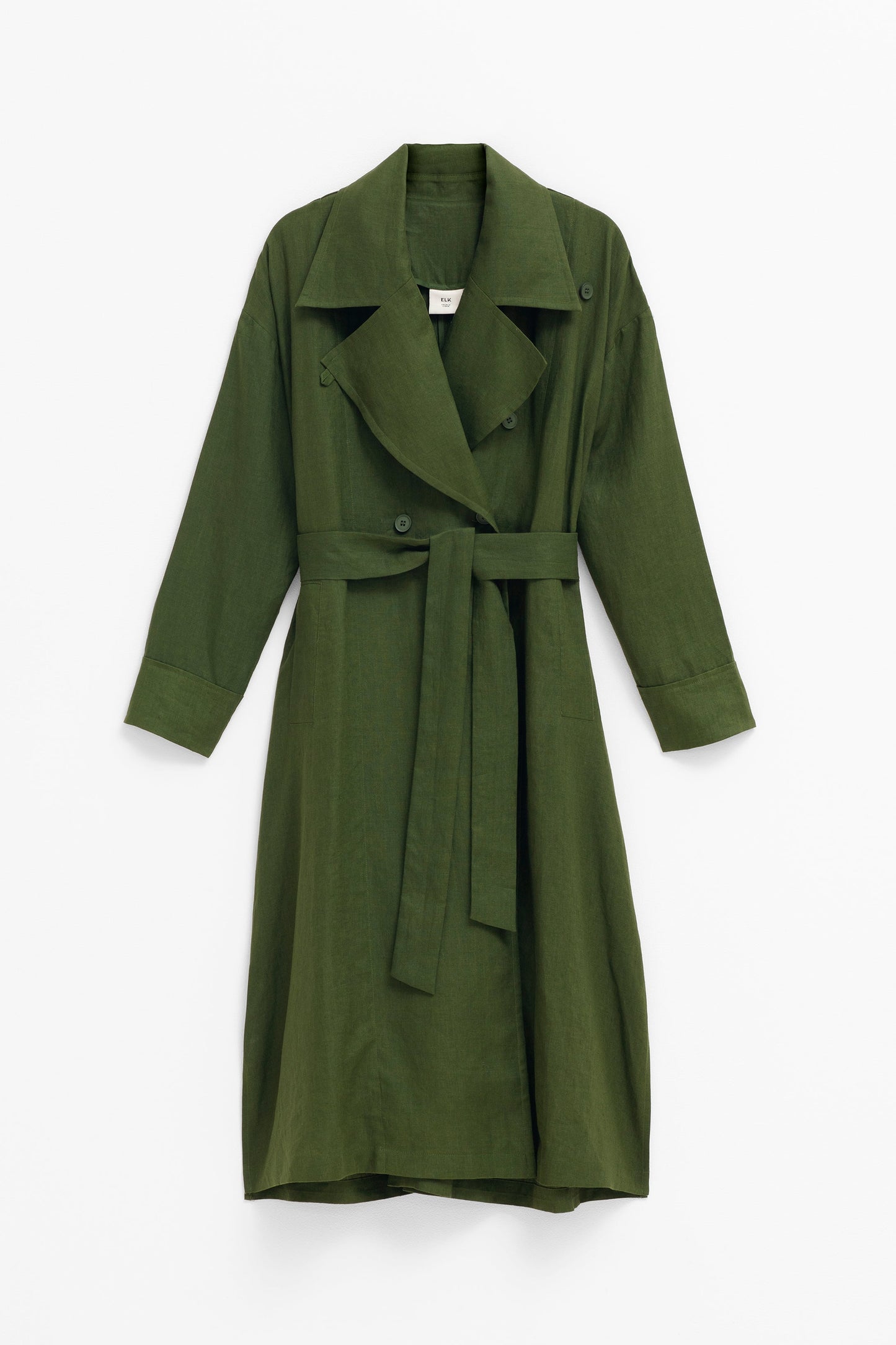 Anneli French Linen Trench Coat Front | OLIVE