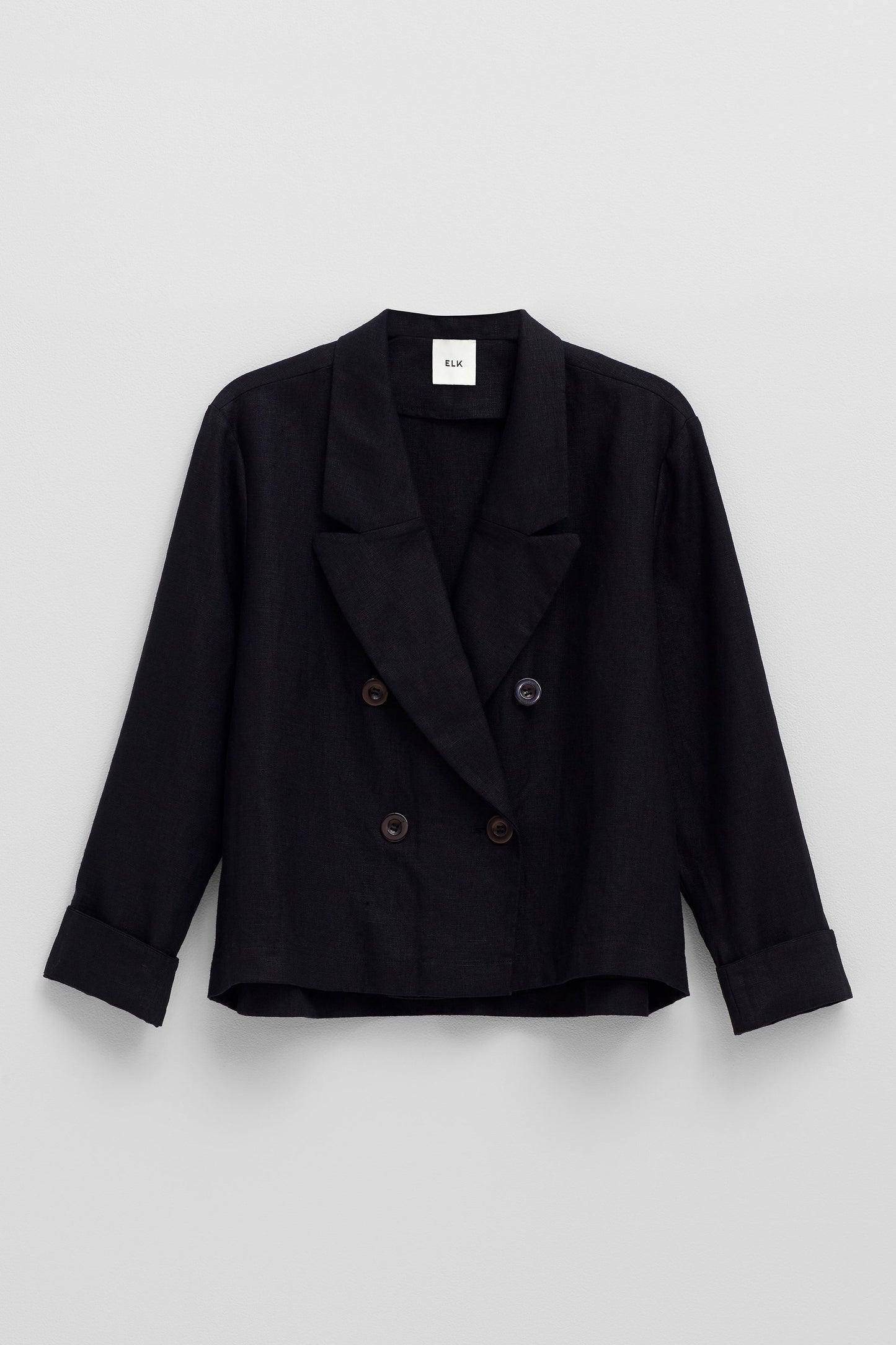 Odense Double Breasted Tailored Linen Jacket Front | BLACK