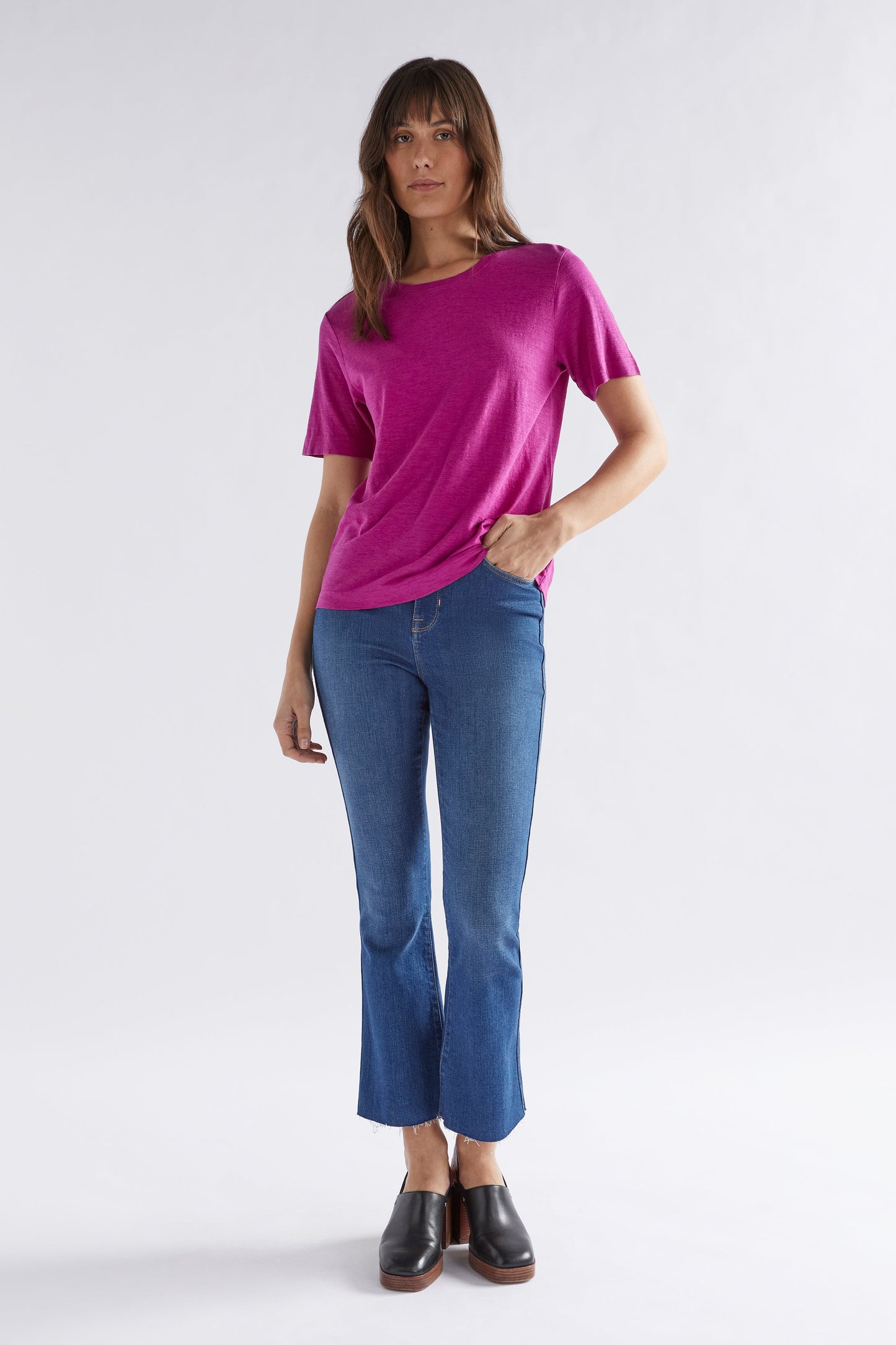 Jaana Organic Cotton and Hemp Jersey Crew Neck Tshirt Model Front Full Body | WILD BERRY