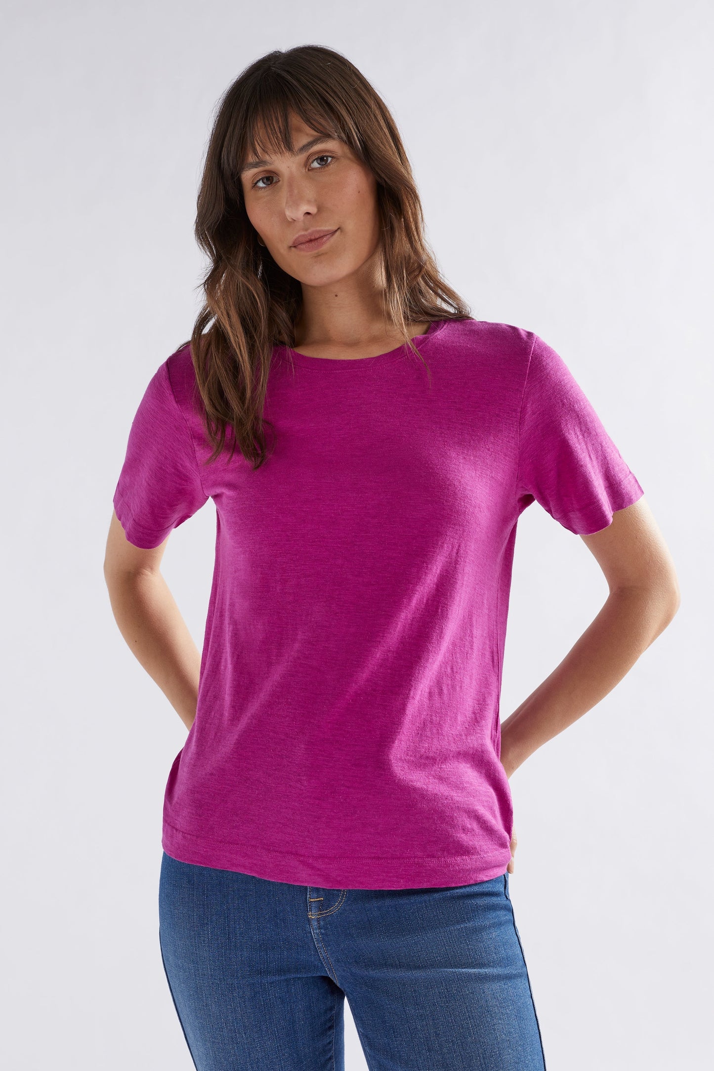 Jaana Organic Cotton and Hemp Jersey Crew Neck Tshirt Model Front | WILD BERRY