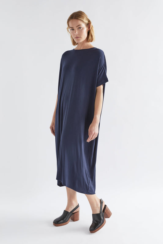 Telse Oversized Stretch T-shirt Dress Model Front New | STEEL BLUE