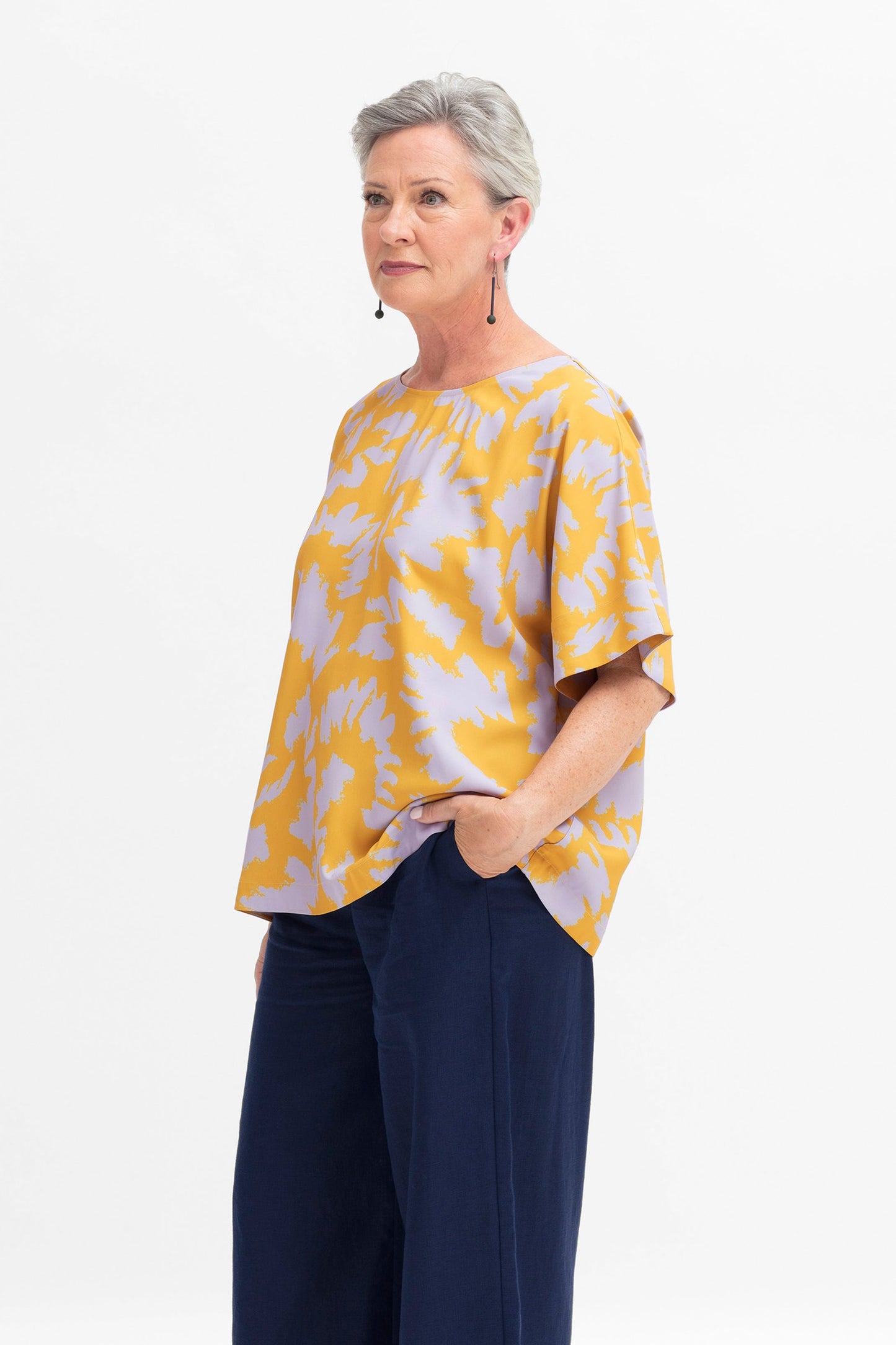 Tove Responsible Fabric Relaxed Tee Print Top Model Side | SAFFRON NAEMI PRINT