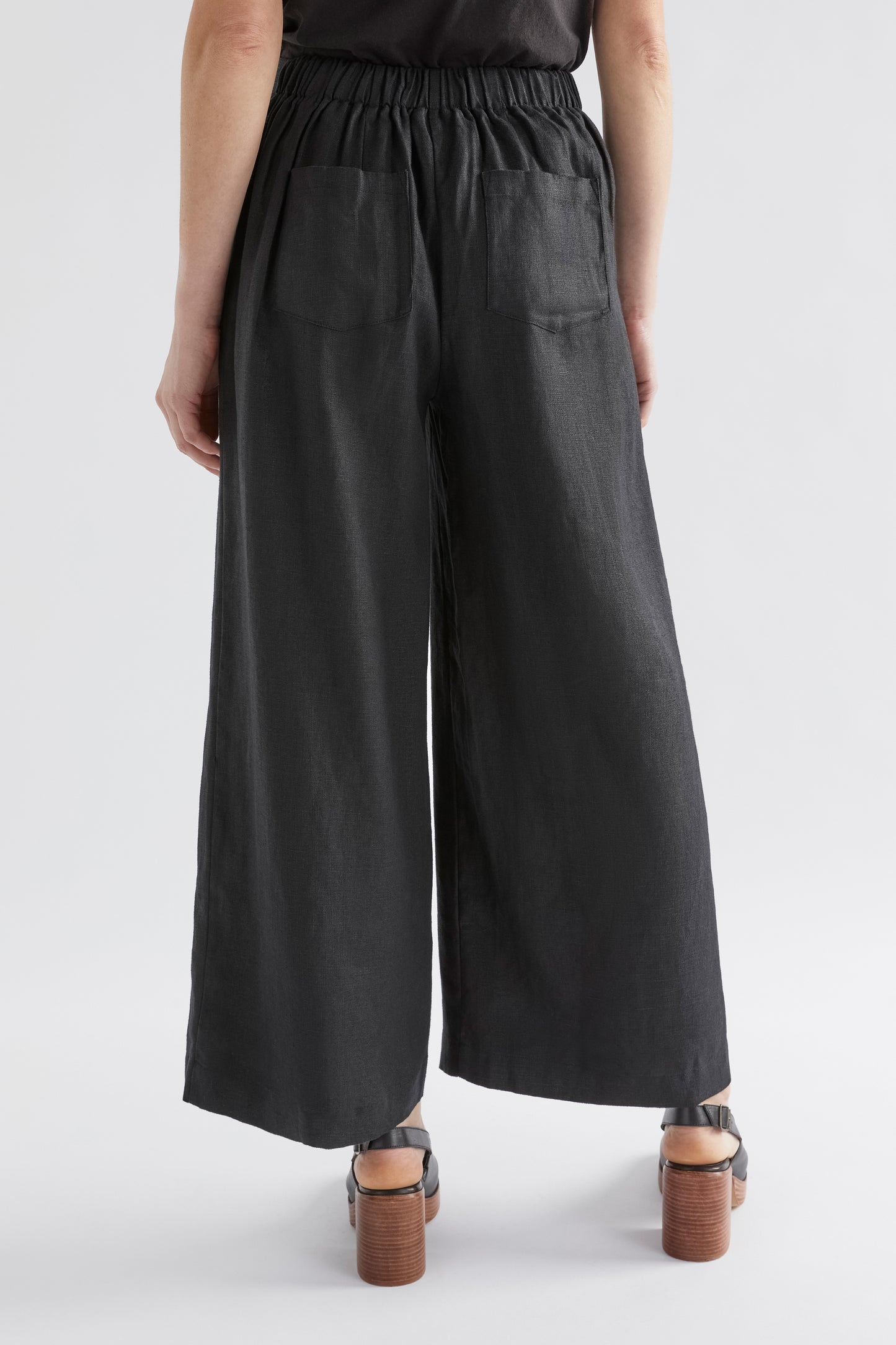Ilona Wide Leg Linen Pant Model Back | BLACK