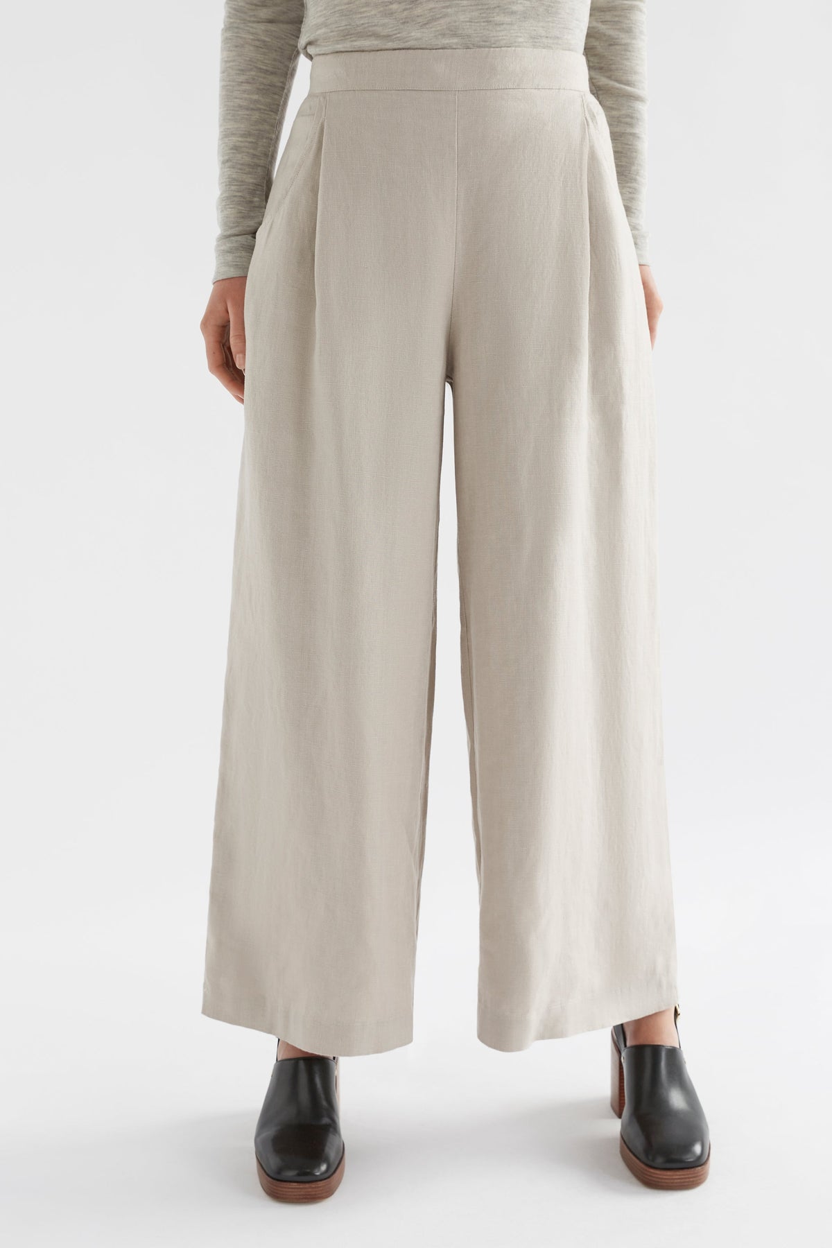 Ilona Wide Leg Linen Pant Model Front Jess | FLAX