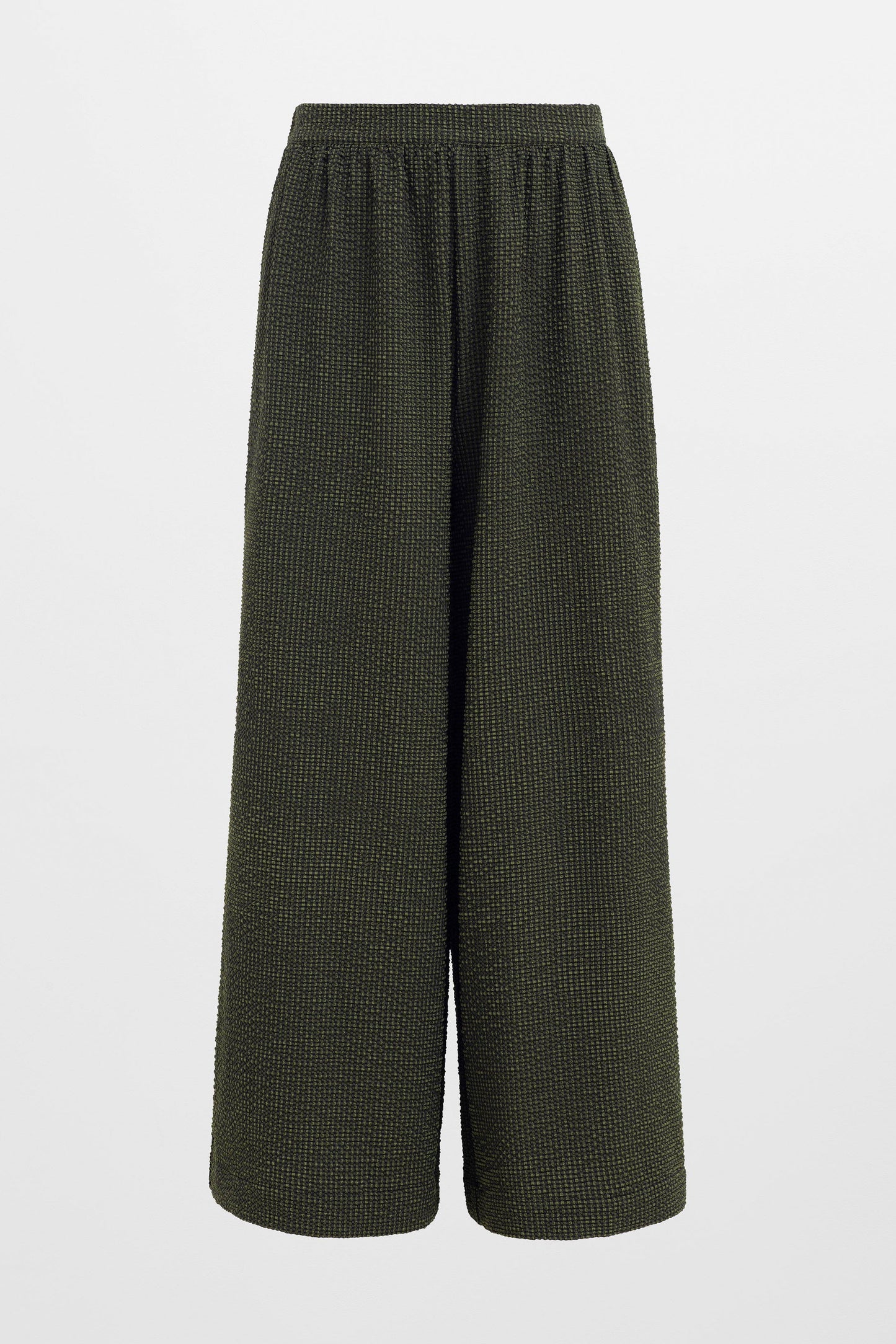 Bubbel Textured Seersucker-like Wide Leg Pant  Front | OLIVE CHECK