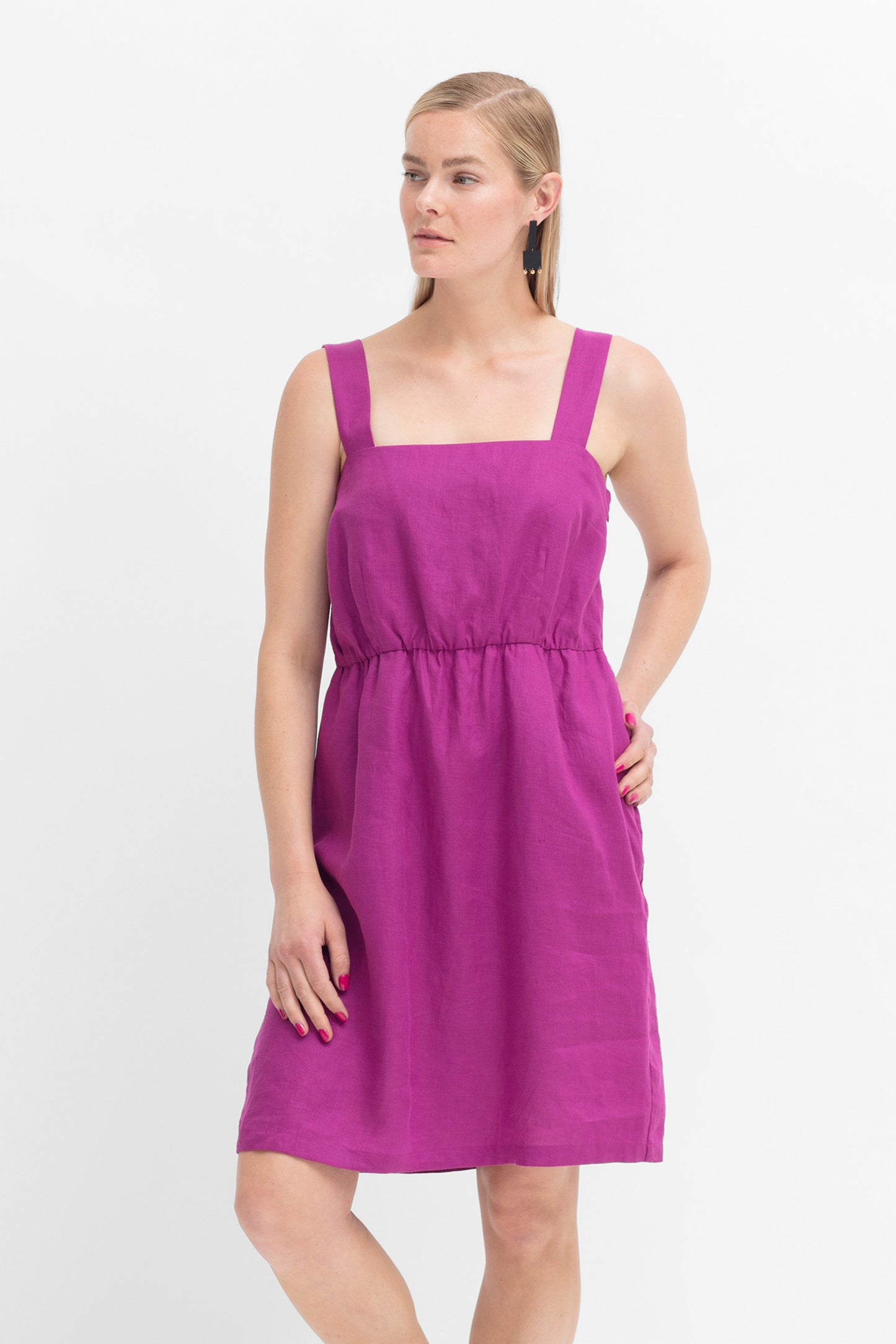 Anneli Linen Waisted Sleeveless Tank Dress Front Model | WILD BERRY