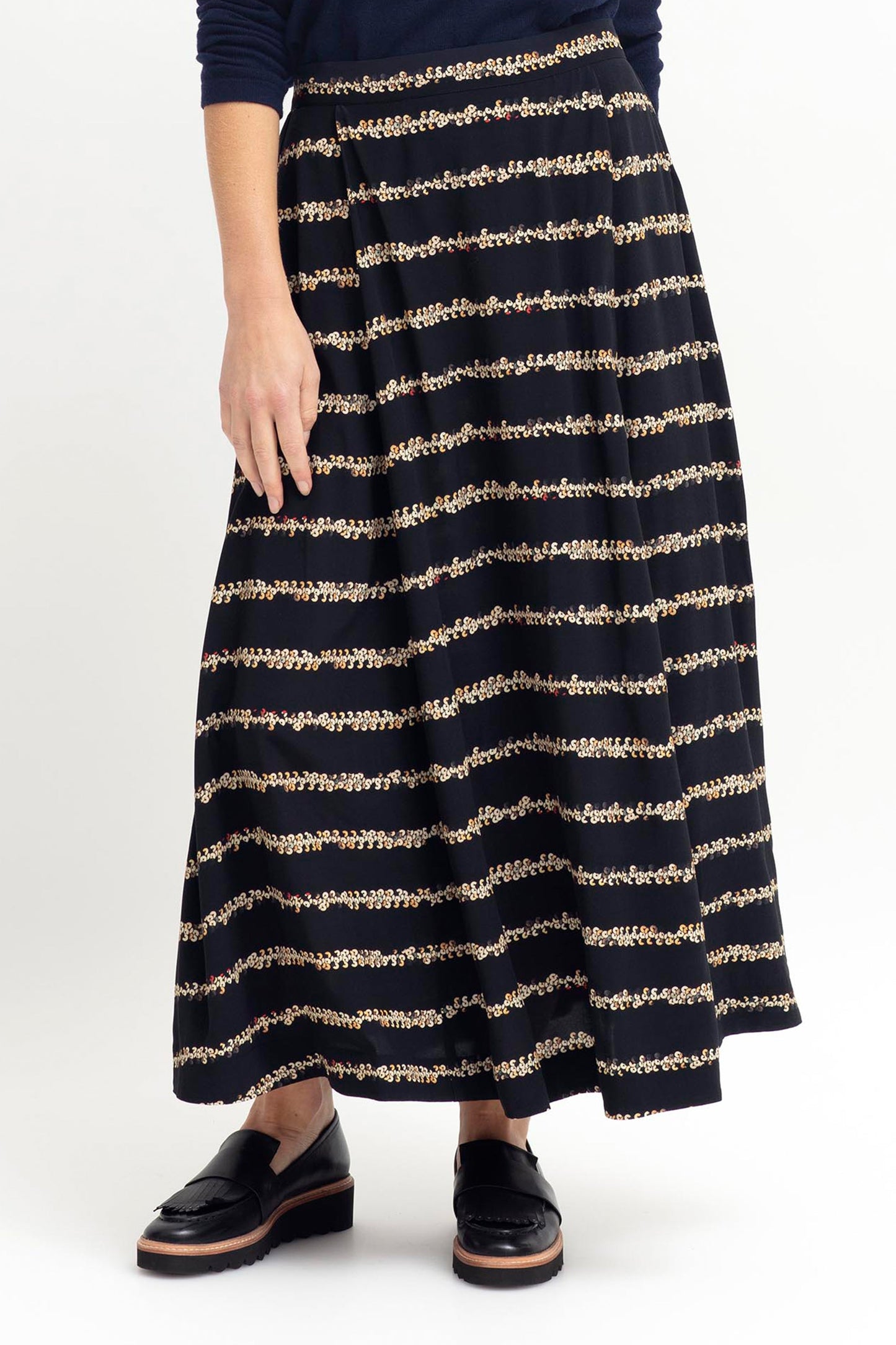 Stryde Sequin Print A-line Long Skirt with Pockets Model Front | SEQUIN PRINT