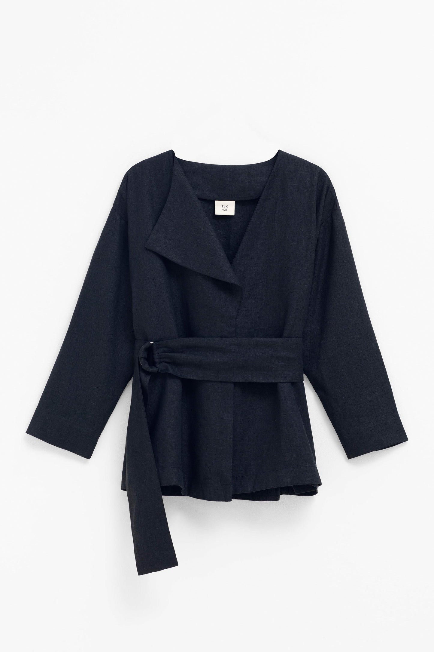 Ativ Linen Jacket with Contrasting Waist Belt front | BLACK