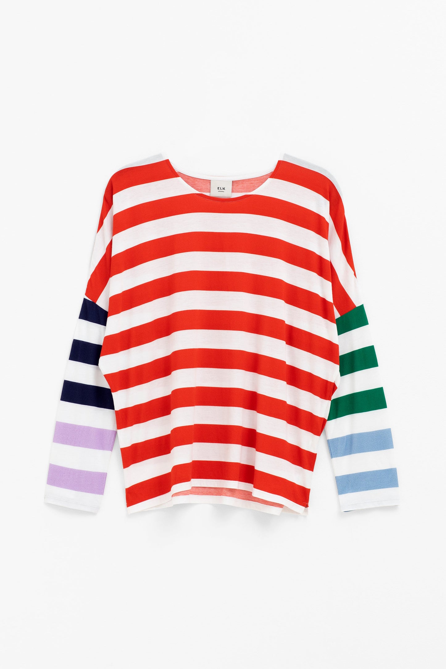 Linnell Organic Cotton Relaxed Fit Multi Stripe Long Sleeve Tee Front | MULTI