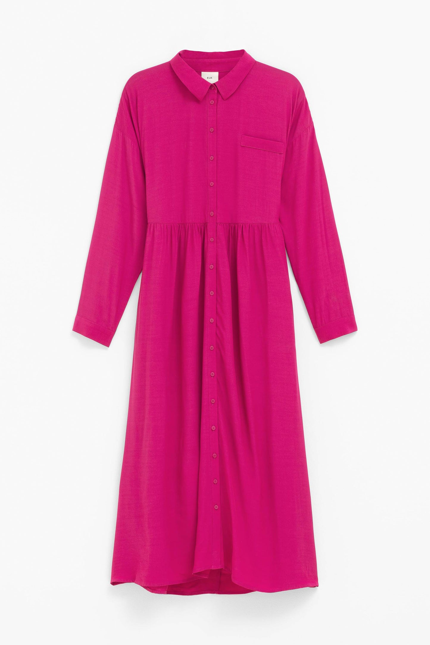 Dance Relaxed Midi Long Sleeve Shirt Dress front | BRIGHT PINK