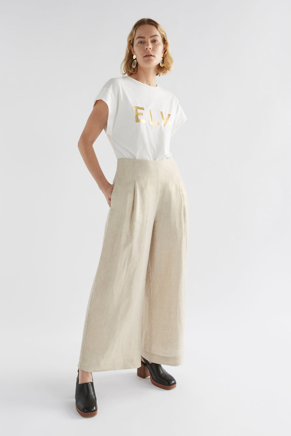 Lange ELK Gold Foil Logo Tee Model Front full body | GOLD