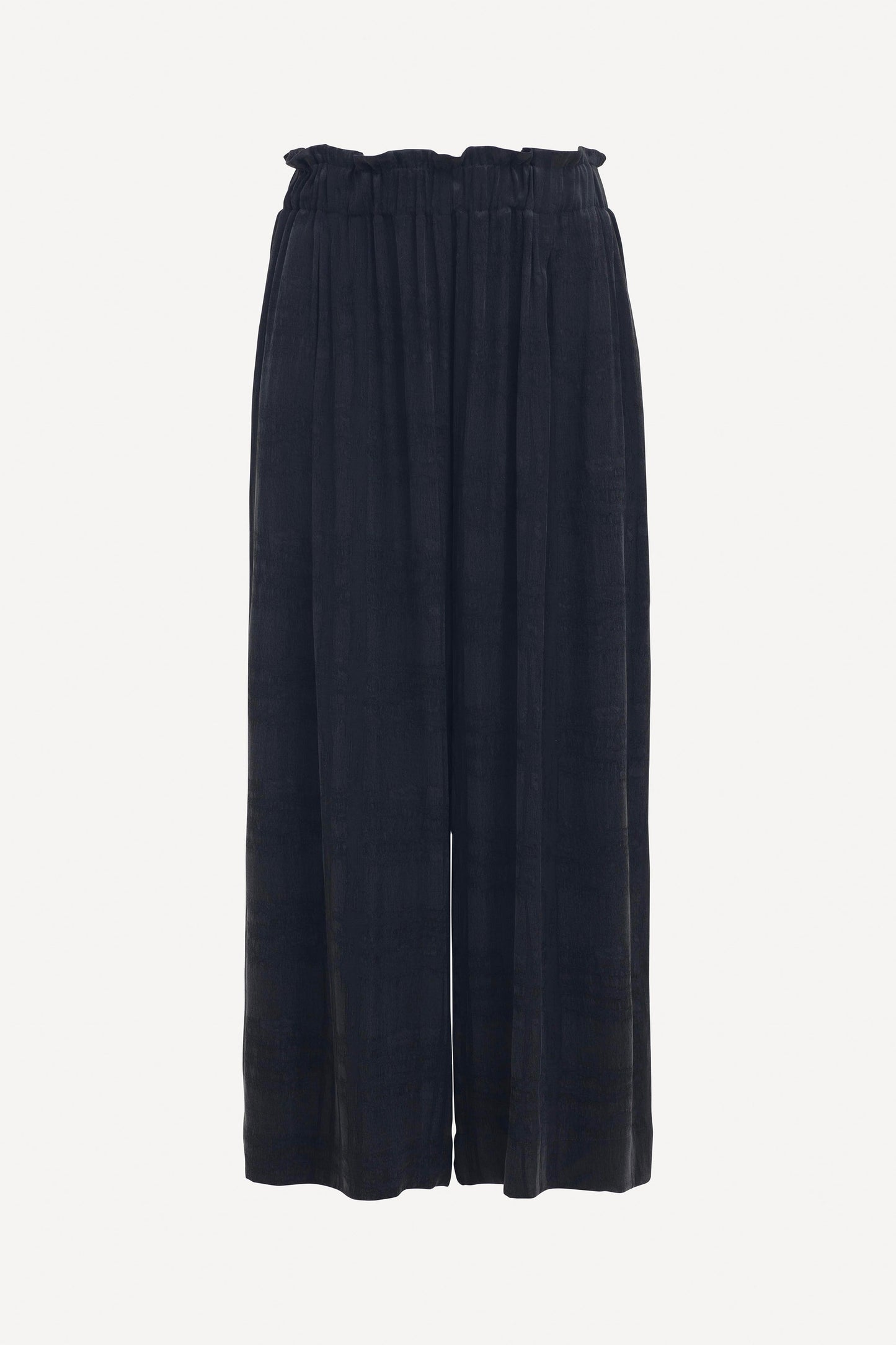 Linur Wide Leg Tonal Woven Check Elastic Waist Pant Front | BLACK CHECK 