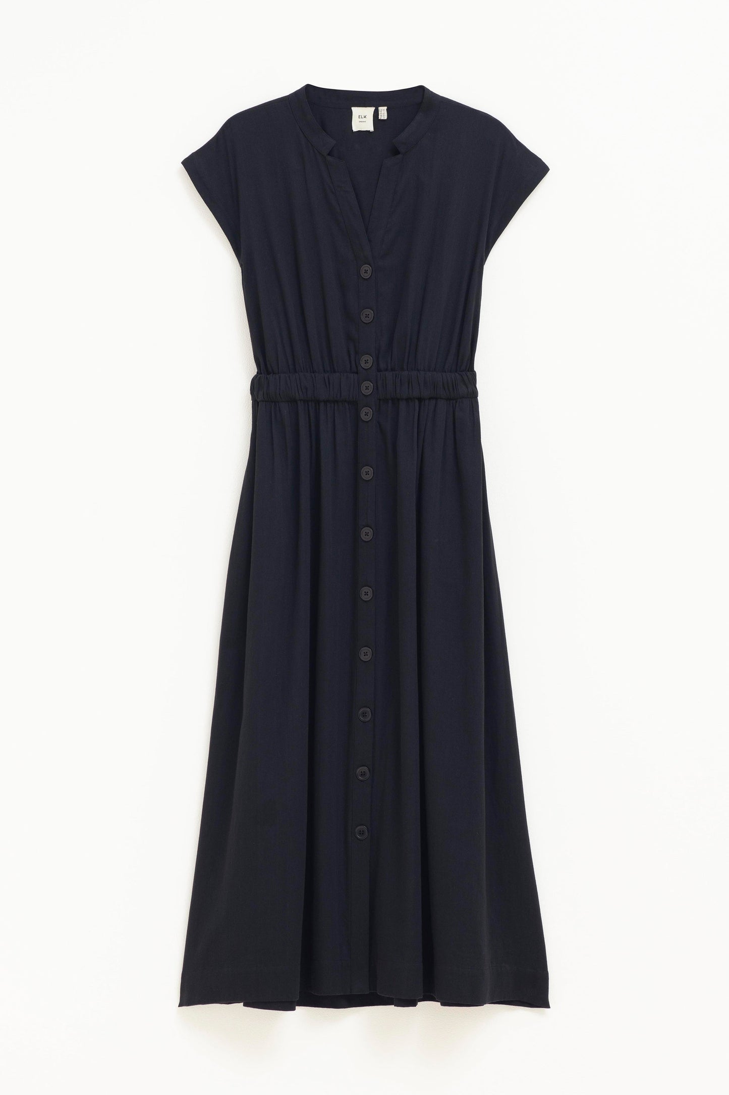 Suora Elastic Waist Cotton Midi Shirt Dress Front | BLACK