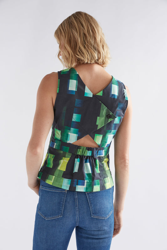 Indi Organic Cotton Print Tank with Back Cut Out Model Back Detail | GREEN SHUTTER GRID