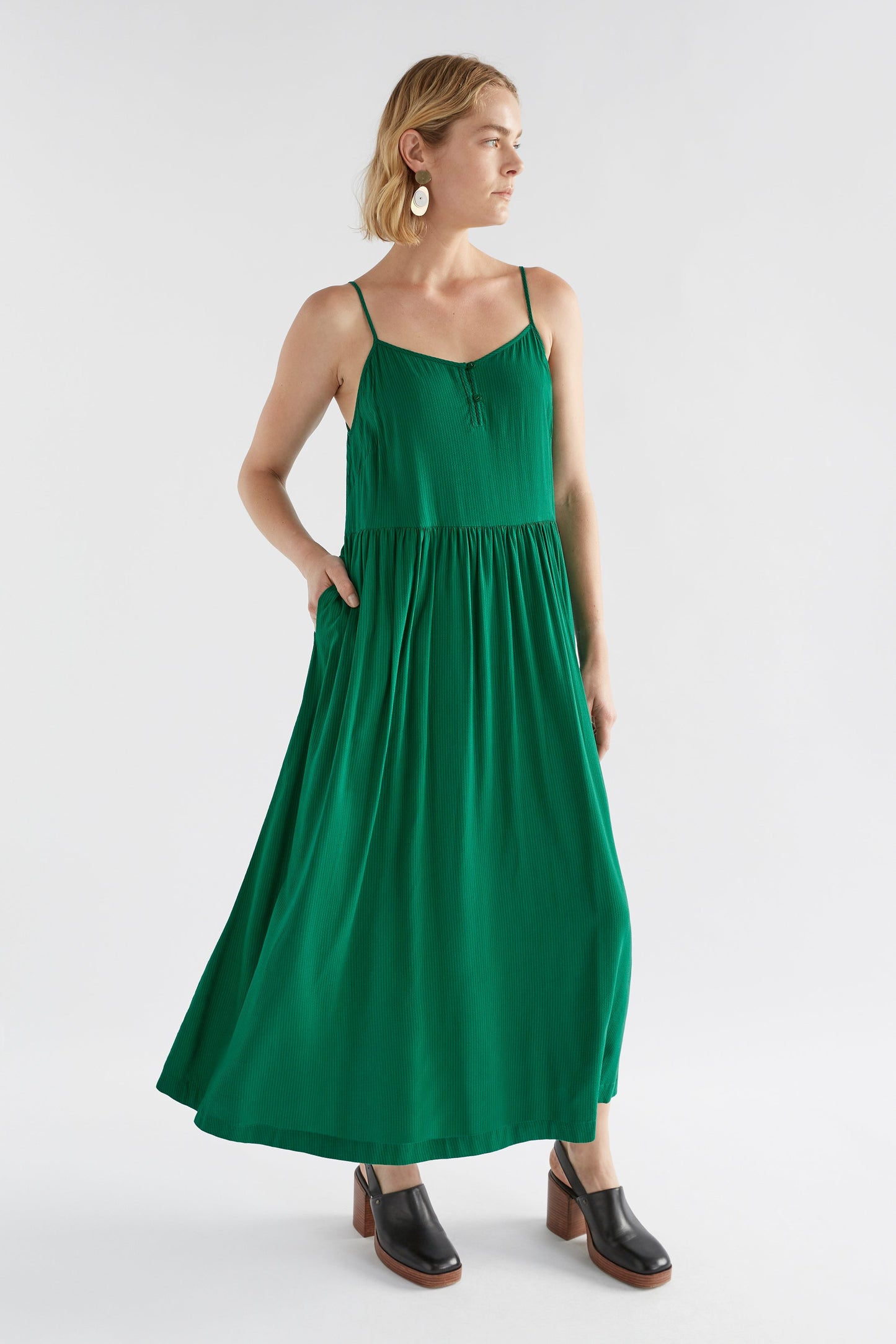 Linia Long Singlet Dress Model Front | JEWEL GREEN