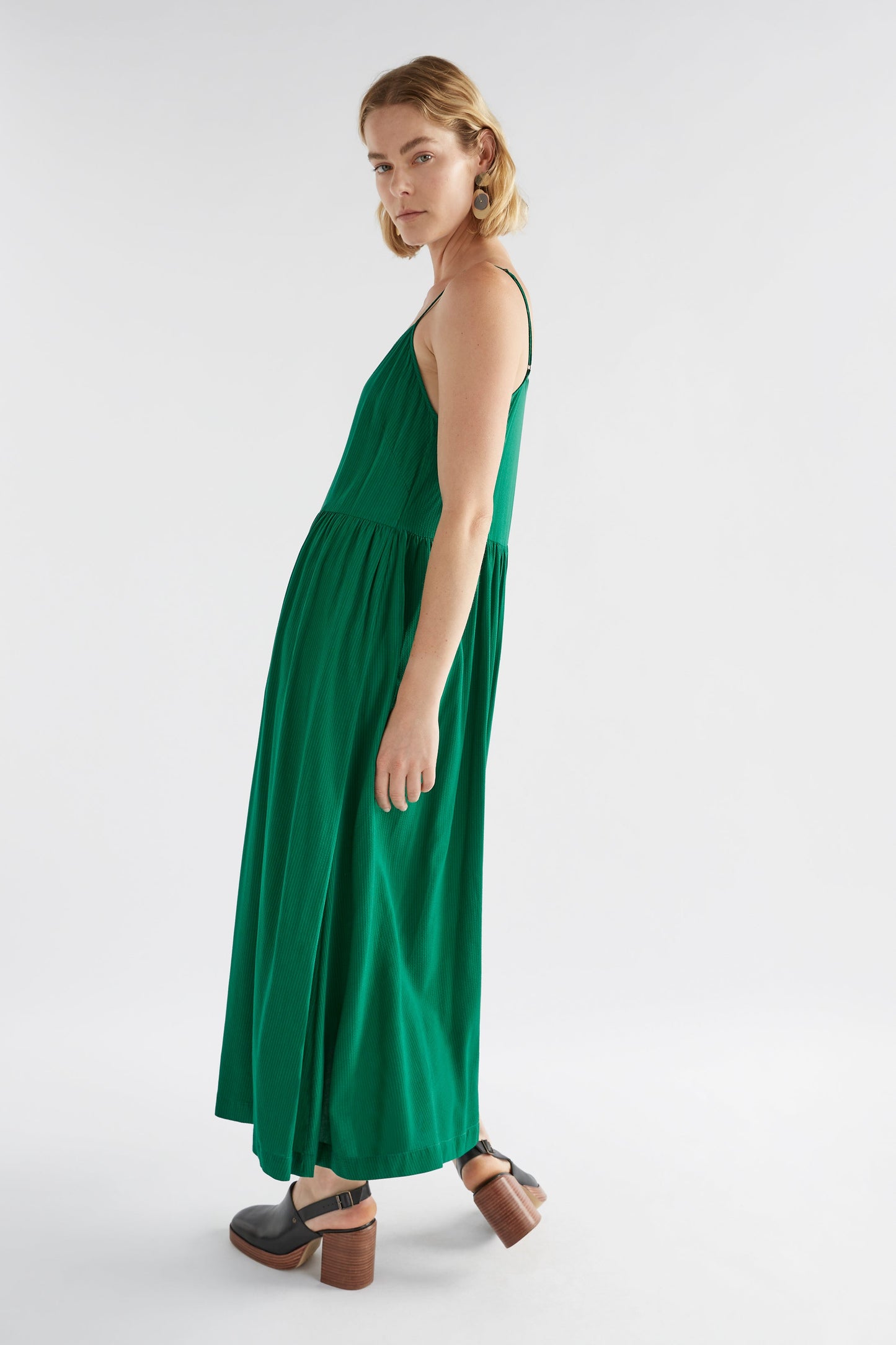 Linia Long Singlet Dress Model Side | JEWEL GREEN