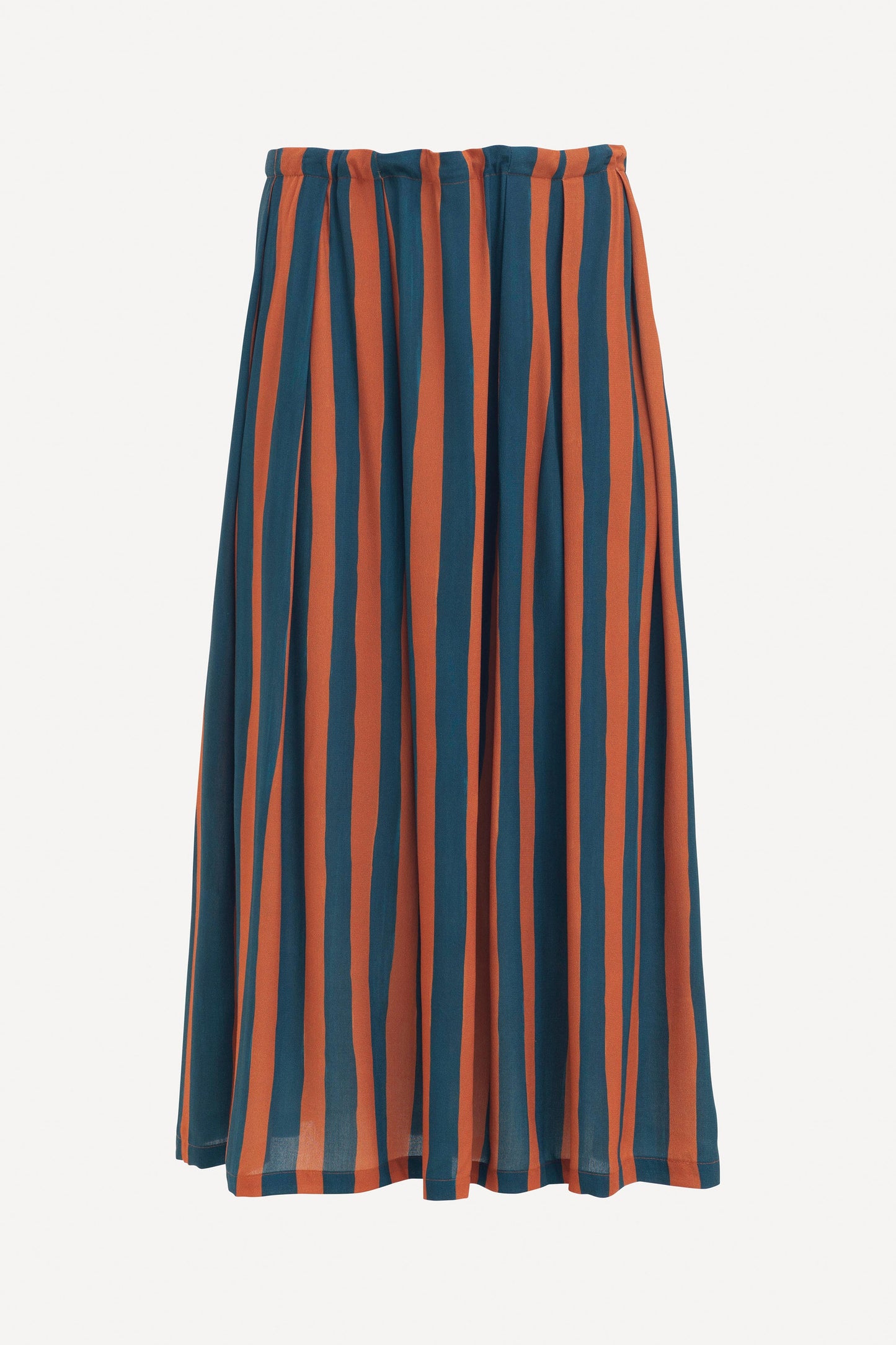 Tilbe Stripe Midi-Aline Drawstring Skirt Front | BRONZE TEAL PAINT STRIPE