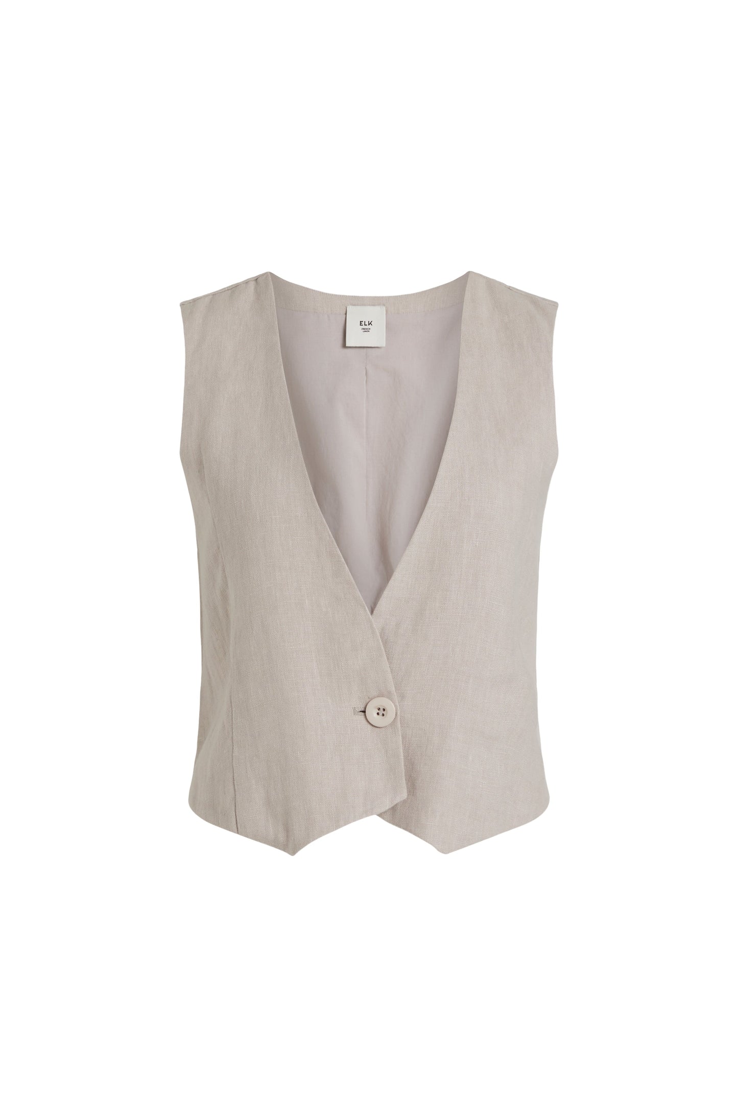 Ilona Linen Cropped Button-up Vest Model with Jean Front product | FLAX