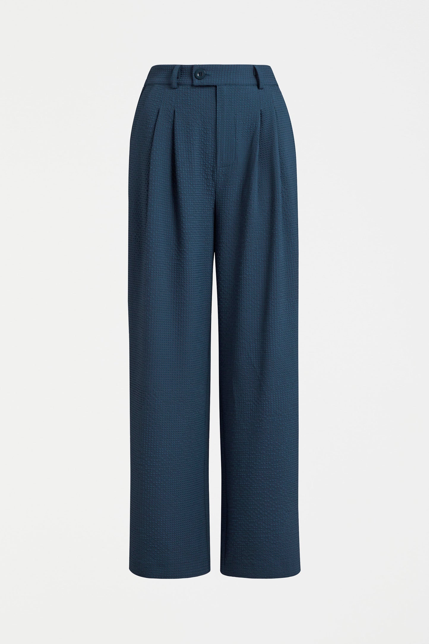 Deor Front Pleat Straight Leg Textured Pant Front | DEEP SEA BLUE