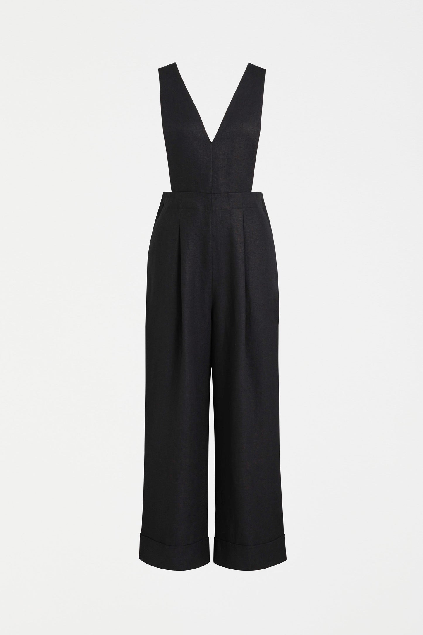 Addi Linen Pinafore Style Full Jumpsuit Front | BLACK
