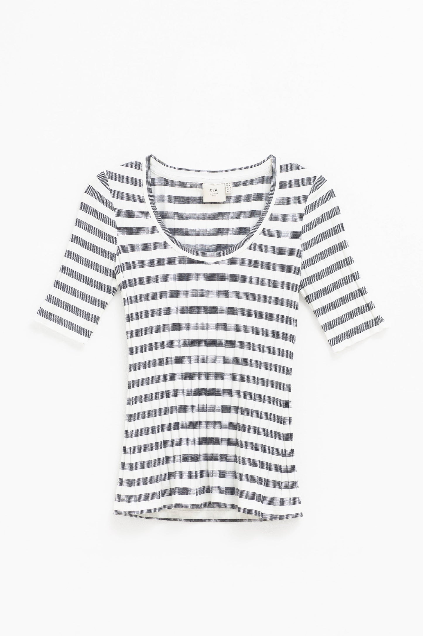 Skiva Striped and Ribbed Australian Cotton Fitted Jersey Tee Front | WHITE BLACK STRIPE