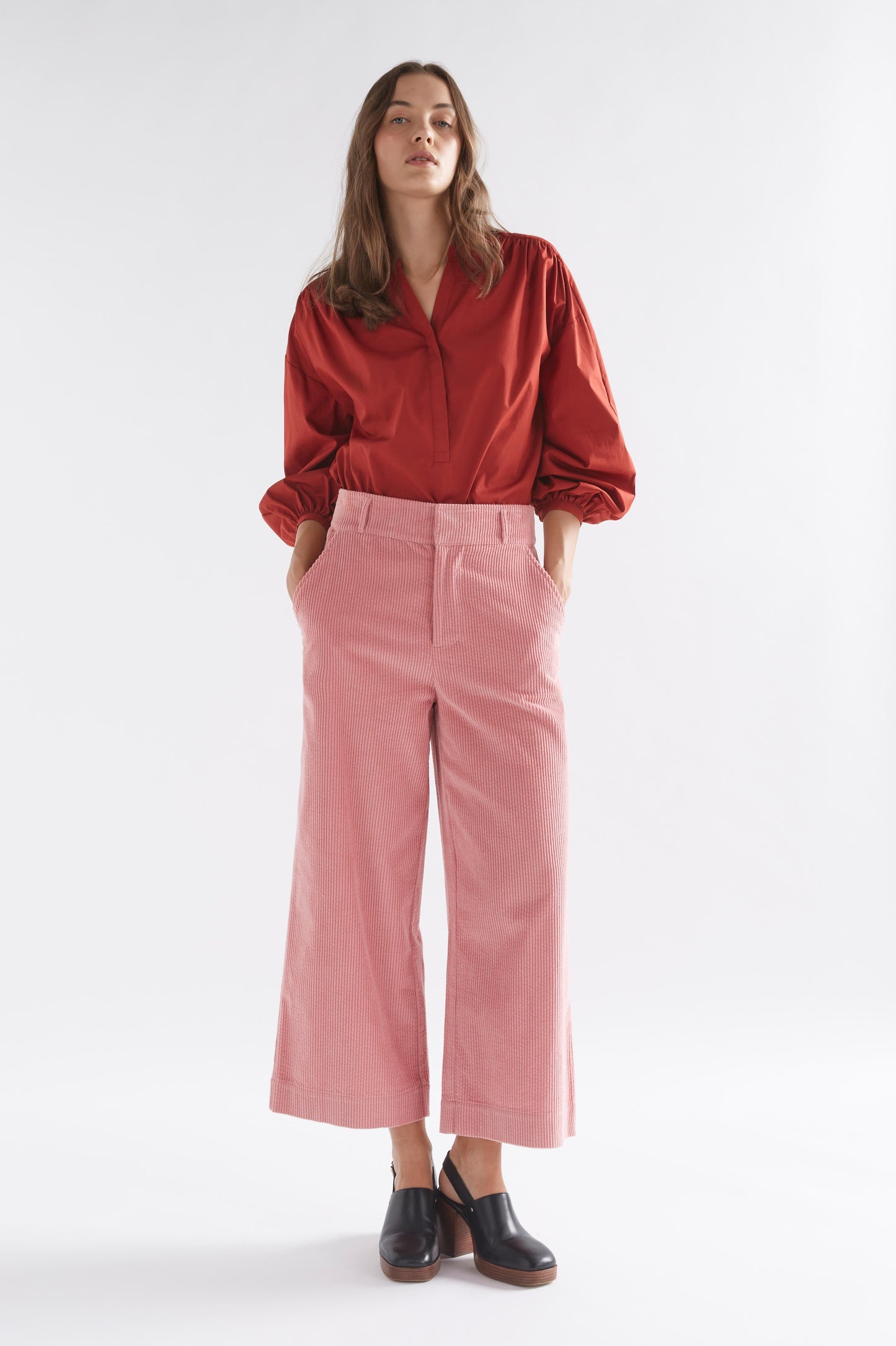 Rhes Chunky Cord Wide Leg Pant Model Front | PINK SALT