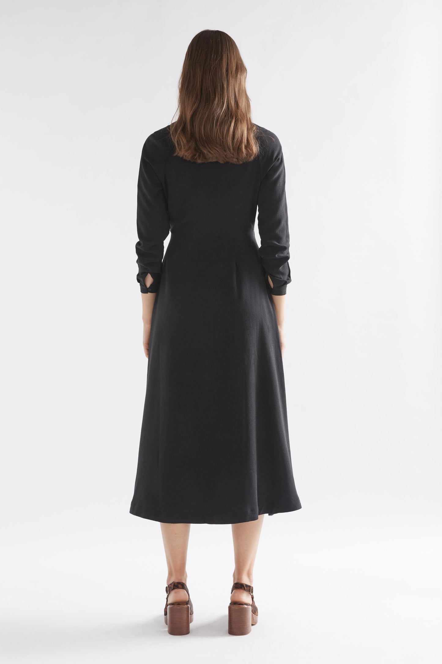 Edita Long Sleeve Midi Wrap Dress Model Back | BLACK