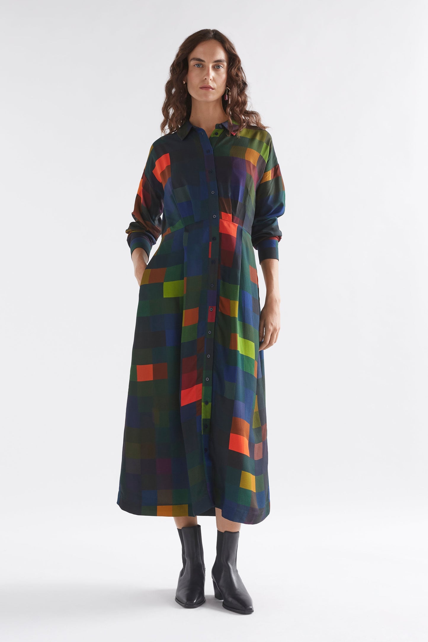 Emmi Print Midi Long Sleeve Shirt Dress Model Front | BOX PRINT